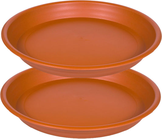 2 Pack Plant Saucer Drip Tray 11 12 inch, Pot Base for Plants Indoor, Plastic Flower Planter Saucers and Drip Trays for Outdoors, Heavy Durable Plant Plate Water Catcher (12", Terracotta)