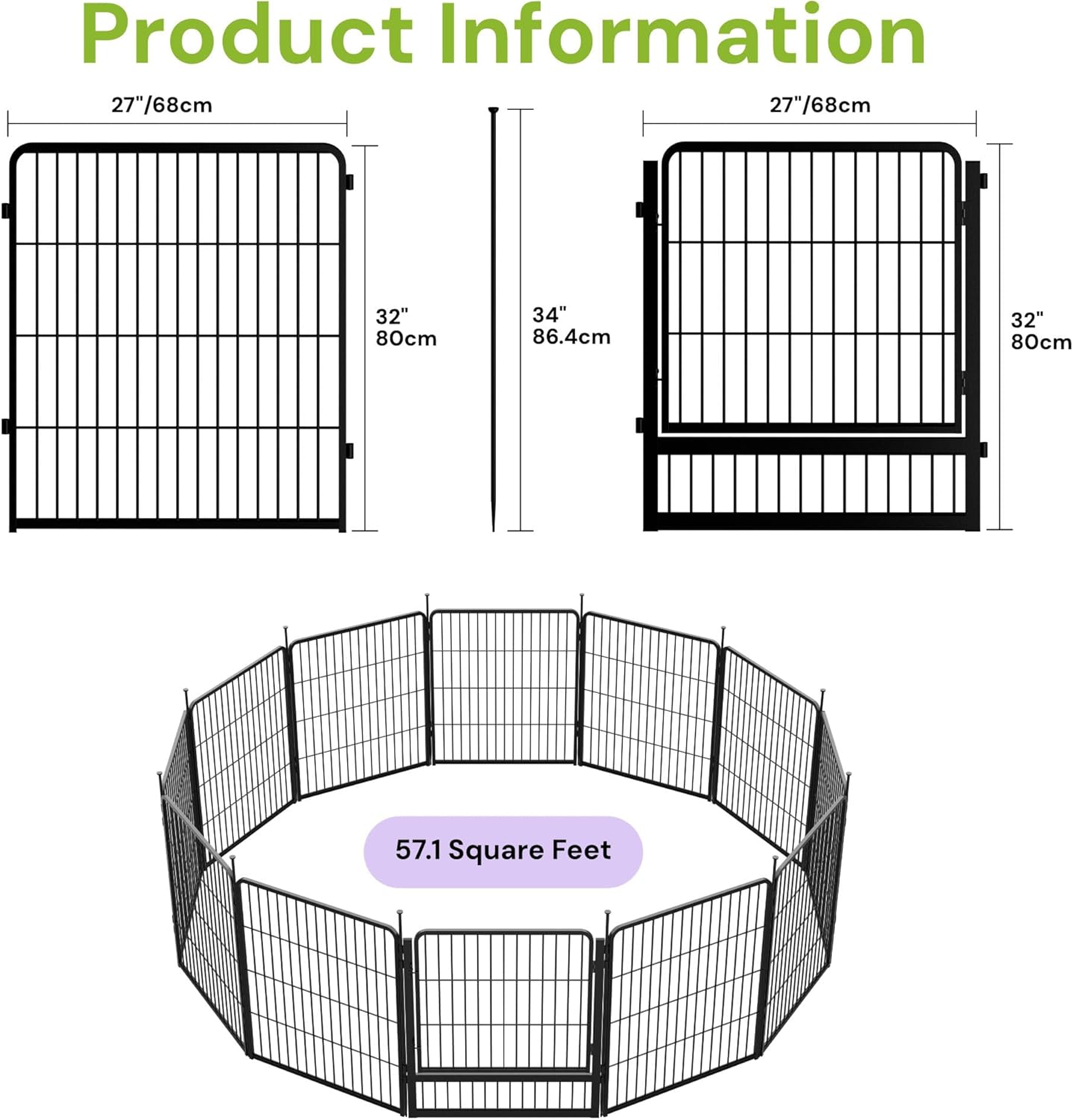 Decorative Garden Fence with Gate 32 in(H) x 26.8 ft(L) 12 Panels, Heavy Duty Metal Animal Barrier Fence for Yard, Flower Bed Fencing, Garden Border Fence, Easy Set Up, Black