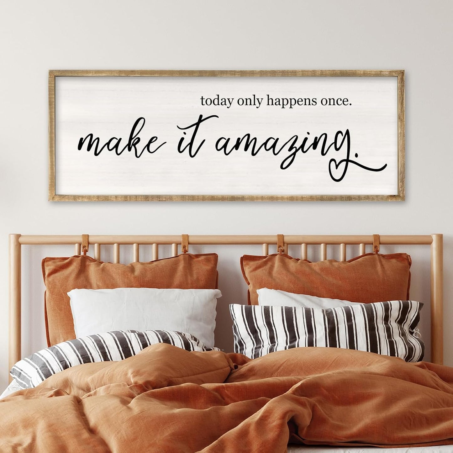 RLWangChao Today Only Happens Once Make It Amazing Wall Art Decor 40x15 Inch Large Inspirational Quote Sign Rustic Living Room Vintage Wood Frame Office Motivational Home Wall Hanging (Wood)