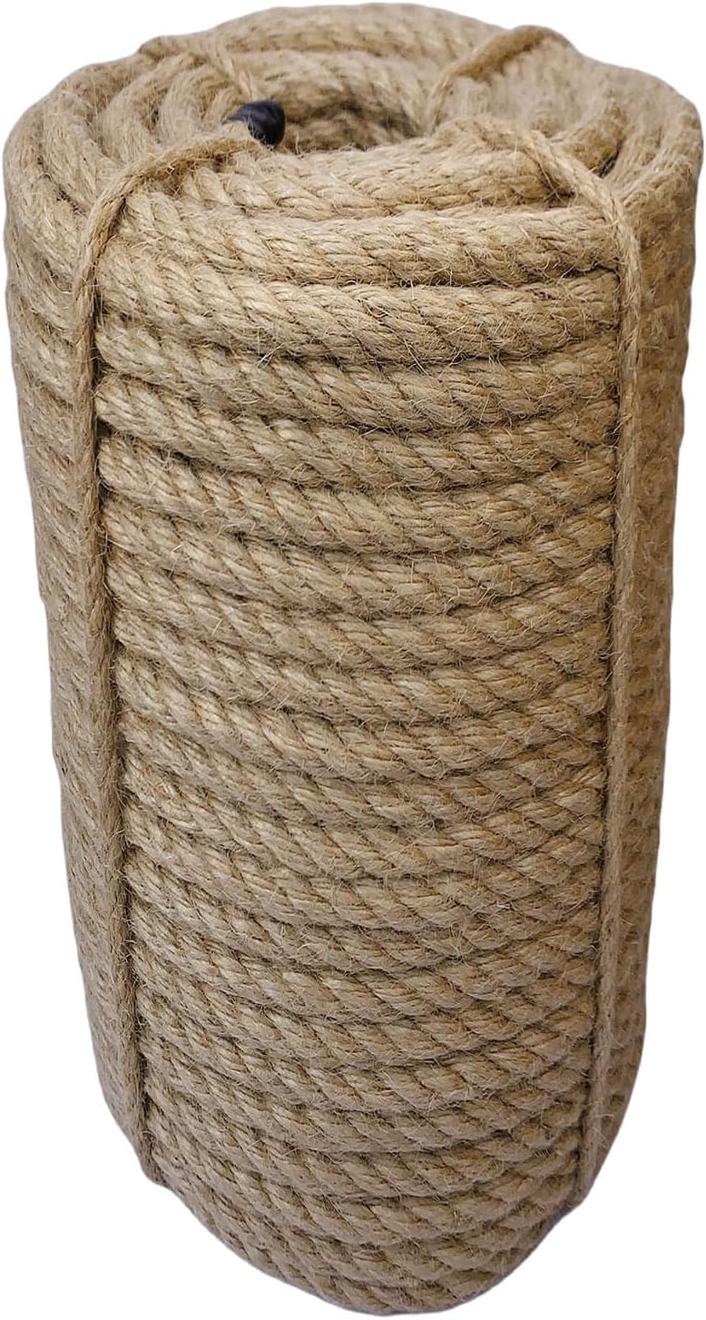 Jute Rope 16mm, 100 Feet 6.2lb Thick Garden Jute Twine String for DIY Cat Scratcher, Gardening, Bundling and Wall Hanging Craft Decorative (Brown)