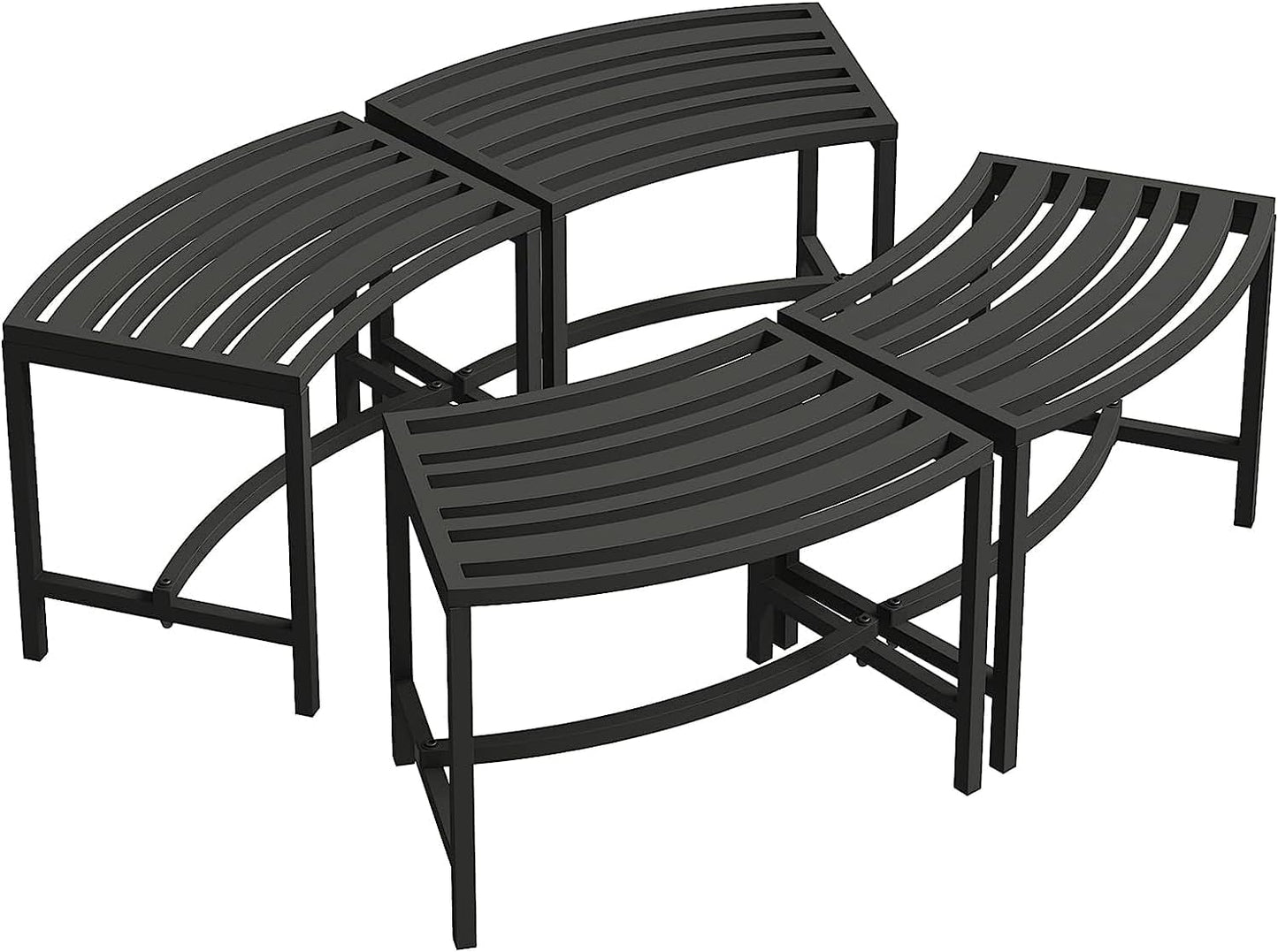 Heavy Duty Curved Fire Pit Bench Set of 4, Metal Outside Seating, Outdoor Steel Backless Benches for Garden, Patio, Porch, Backyard, Plant Stand