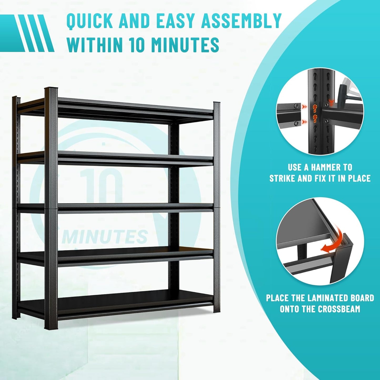 Heavy Duty 5-Tier Shelving Unit 2500LBS Capacity - Adjustable Steel Garage Shelves for Warehouse, Basement Storage(35.4''W×11.8''D×77''H)