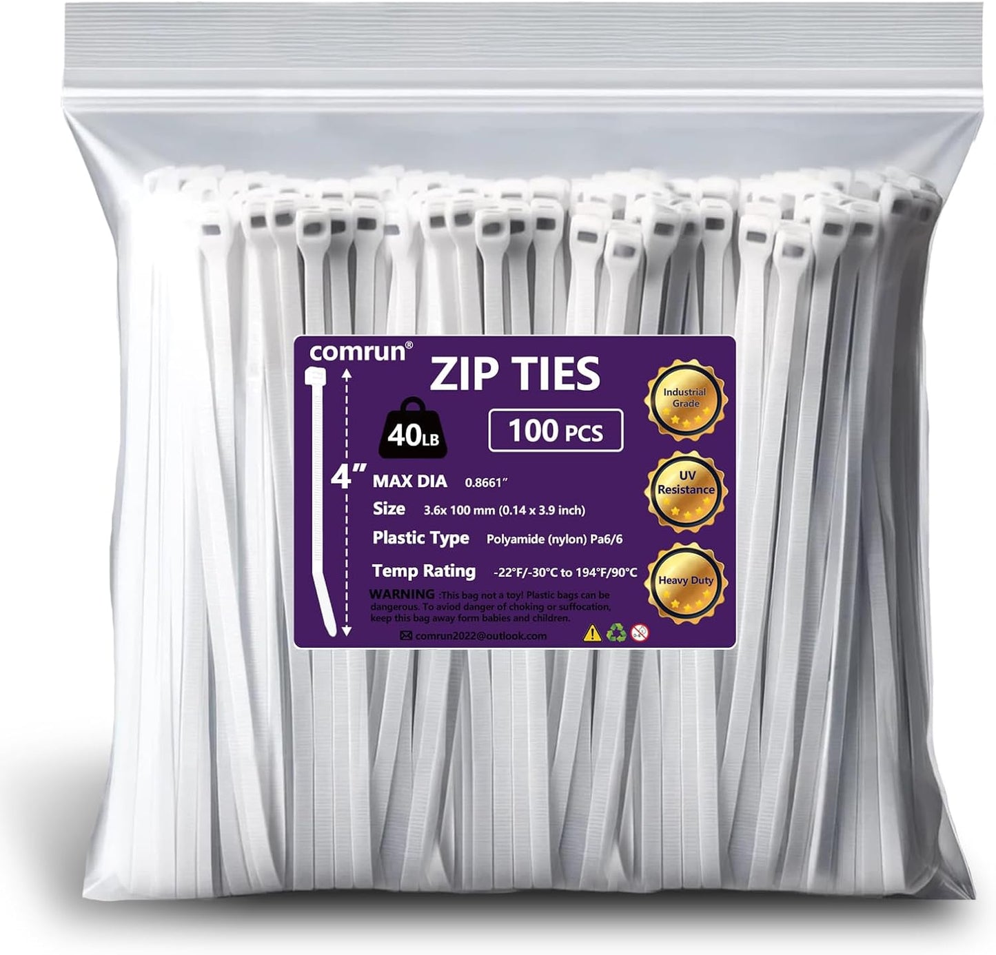 4 Inch White Cable Tie Zip Ties Nylon Zip Ties Plastic Ties 100Pcs