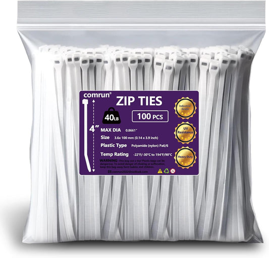 4 Inch White Cable Tie Zip Ties Nylon Zip Ties Plastic Ties 100Pcs