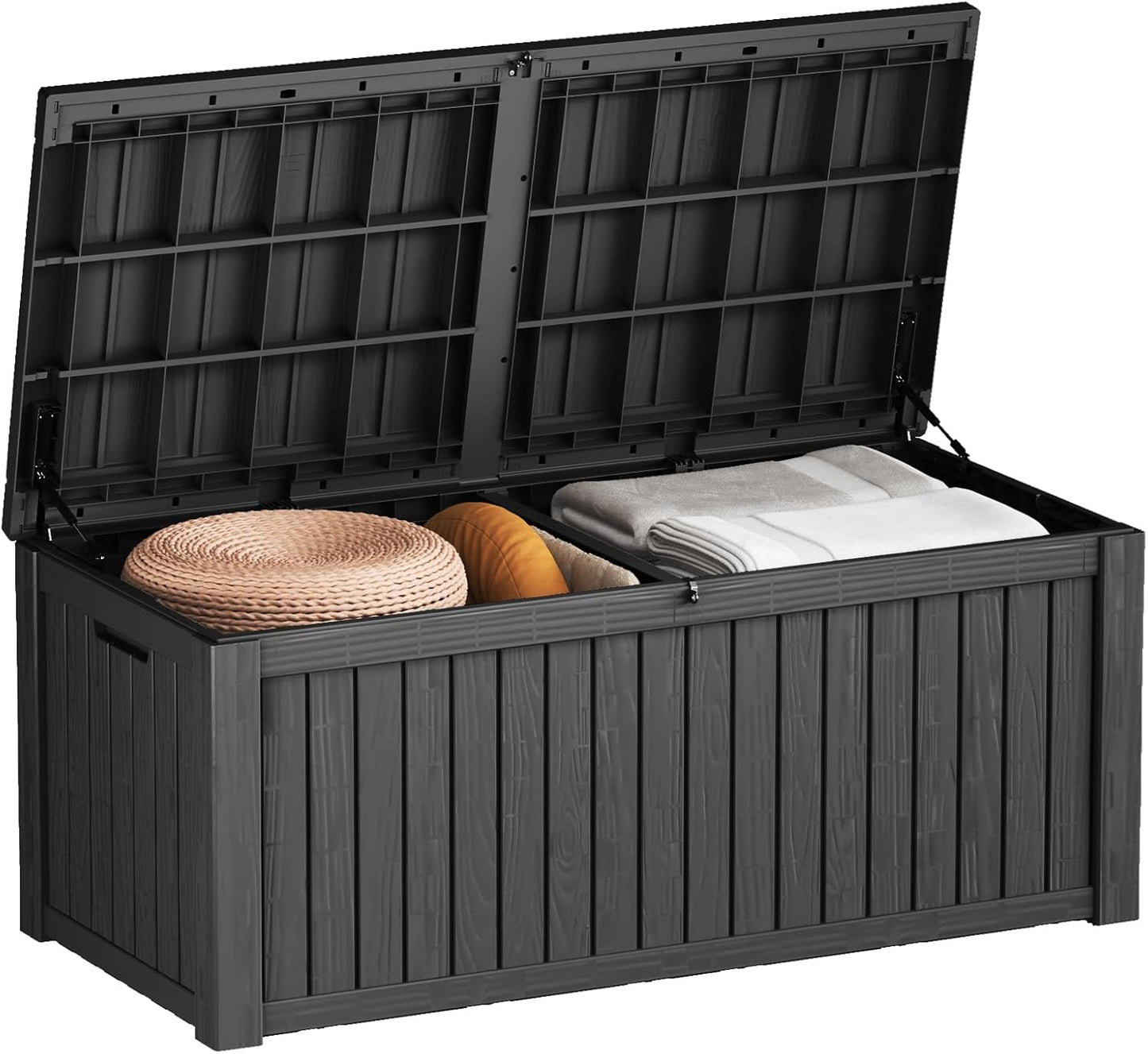 180 Gallon Waterproof Large Resin Deck Box Indoor/Outdoor Lockable Storage Container and Seating for Garden, Pool, and Patio (180 Gallon, Black)