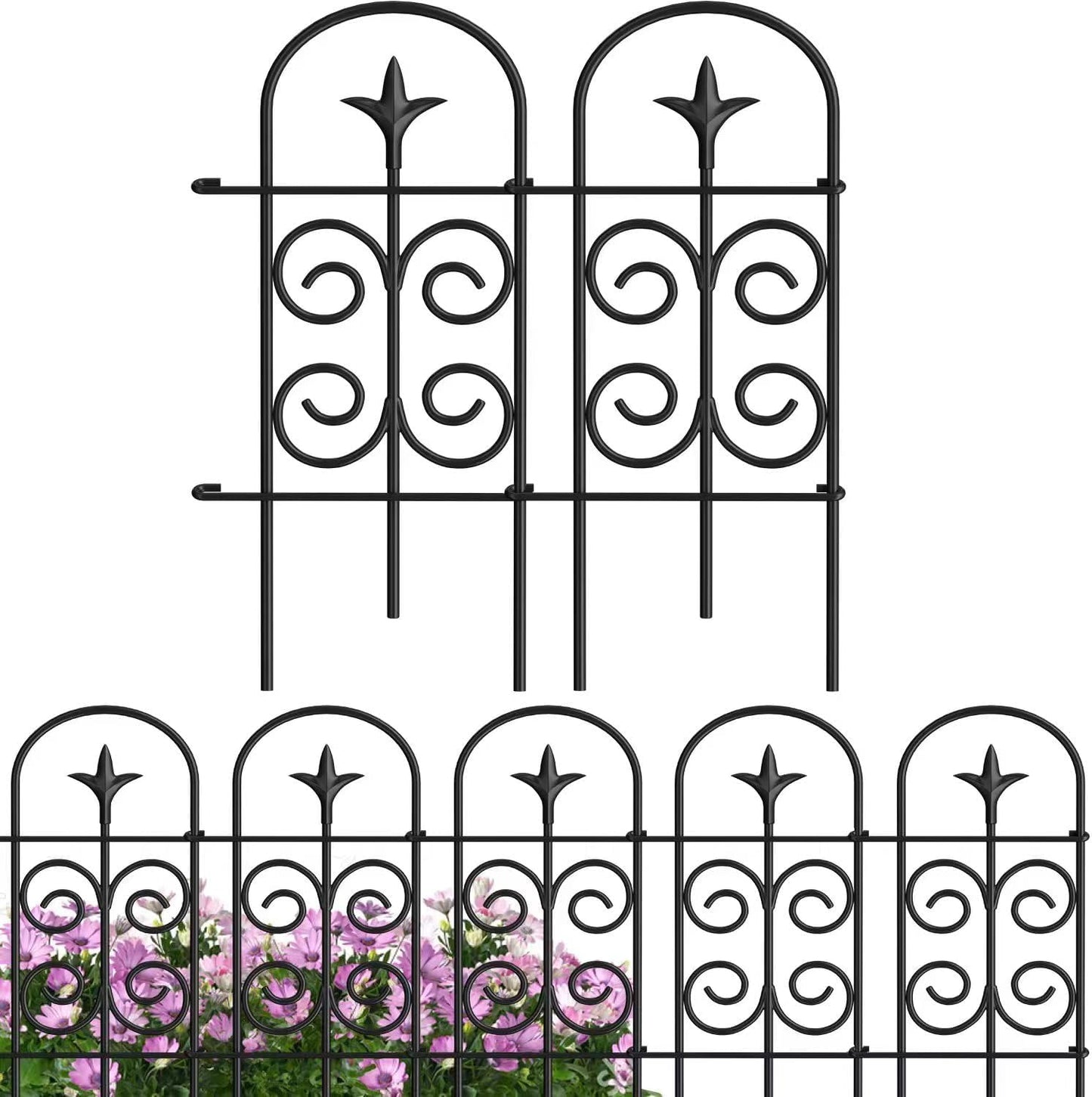 AMAGABELI GARDEN & HOME 8 Panels 24in(H)×10ft(L) Decorative Garden Fences and Borders for Dogs Pre-Linking Panels No Dig Garden Edging Border Fence for Animal Barrier Fencing for Flower Bed Yard Patio