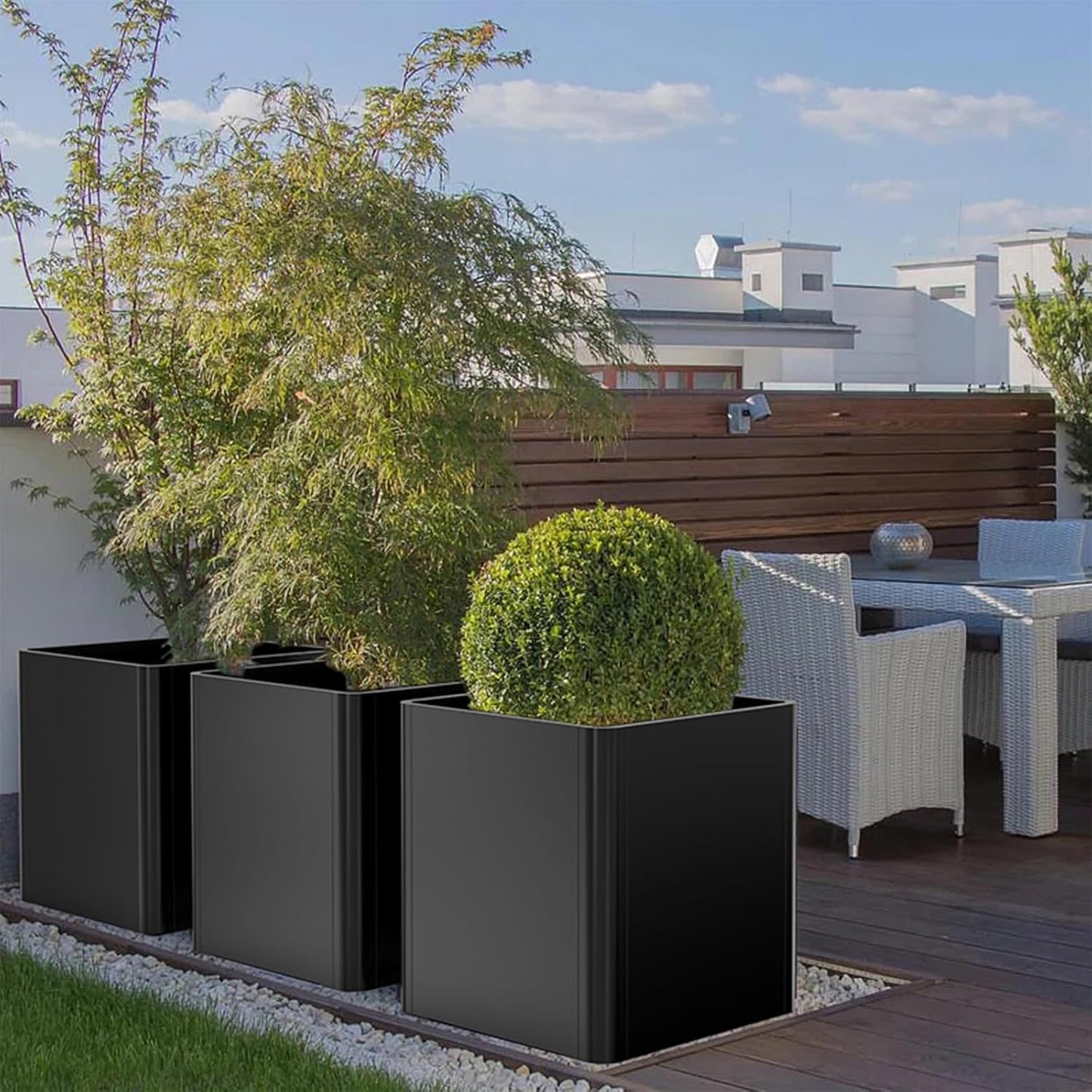 Metal Square Planter Box, Galvanized Steel Planters for Outdoor Plants, 20"x 20"x 21" Black Large Outdoor Planters with Drainage Hole for Porch/Patio/Garden