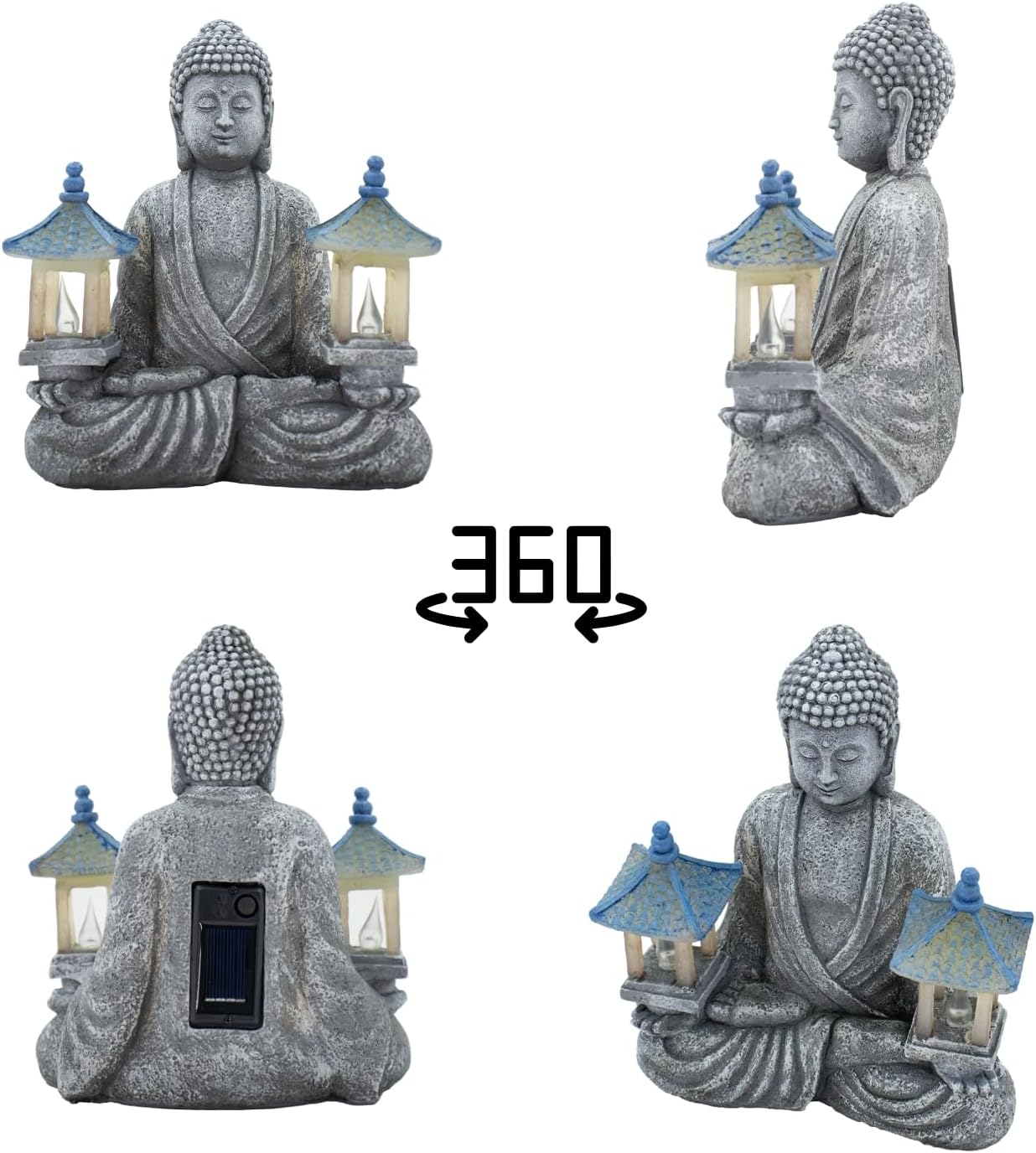 Meditating Buddha Statue with Solar Lights, Zen Garden Decor for Home, Patio, Yard, Outdoor – Unique Gift for Women and Friends(Two Pavilions)