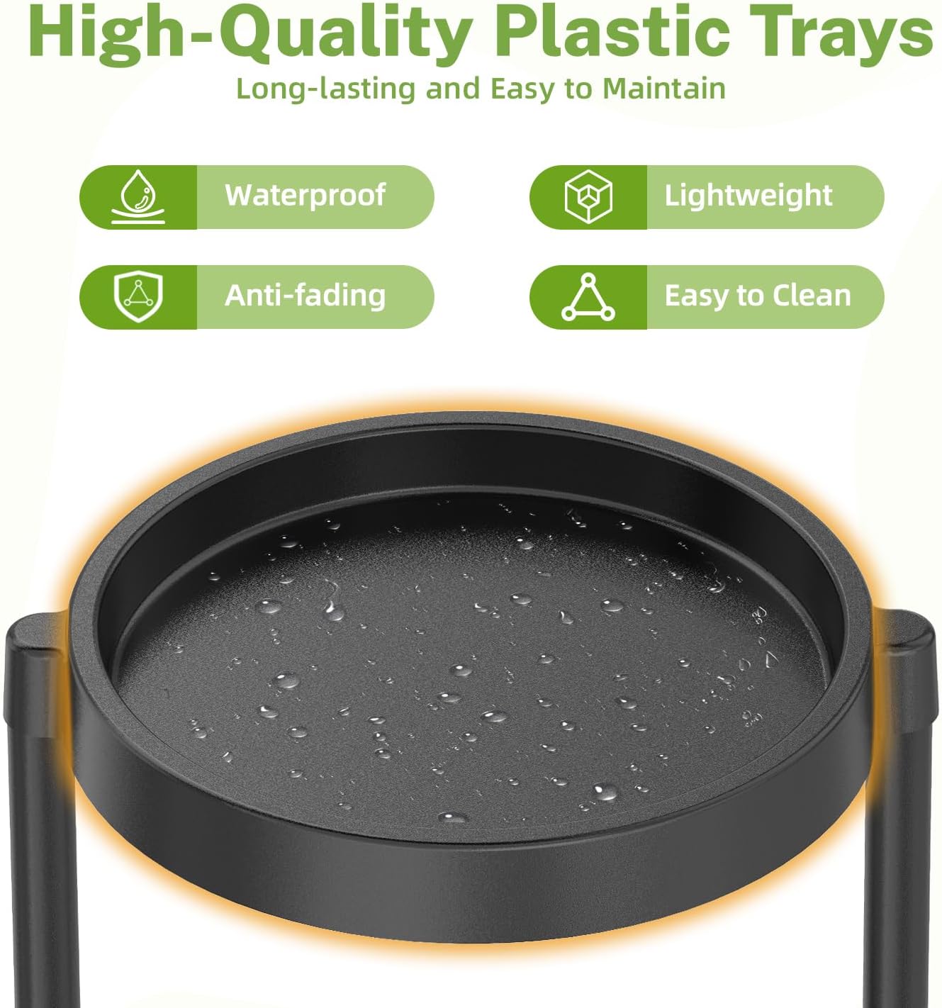 iDavosic.ly 8 Tier Folding Plant Stand Indoor Outdoor with Plastic Tray, Tiered Corner Flower Holder Shelf, Metal Orchid Display Rack for Patio Porch Living Room Garden Balcony, Modern Black