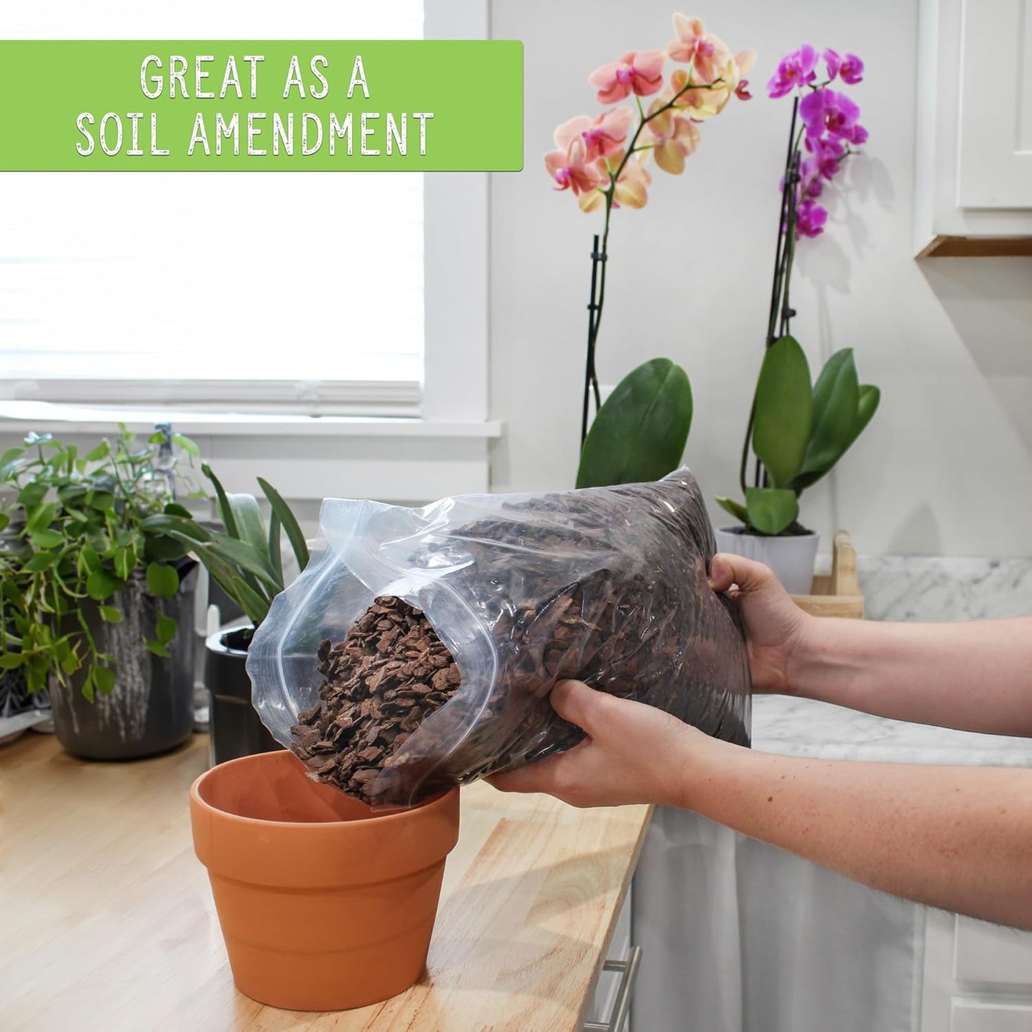 Houseplant Mulch (8 Quarts), Small Bark Wood Chips for Indoor, Patio, Potting Media, and Much More!
