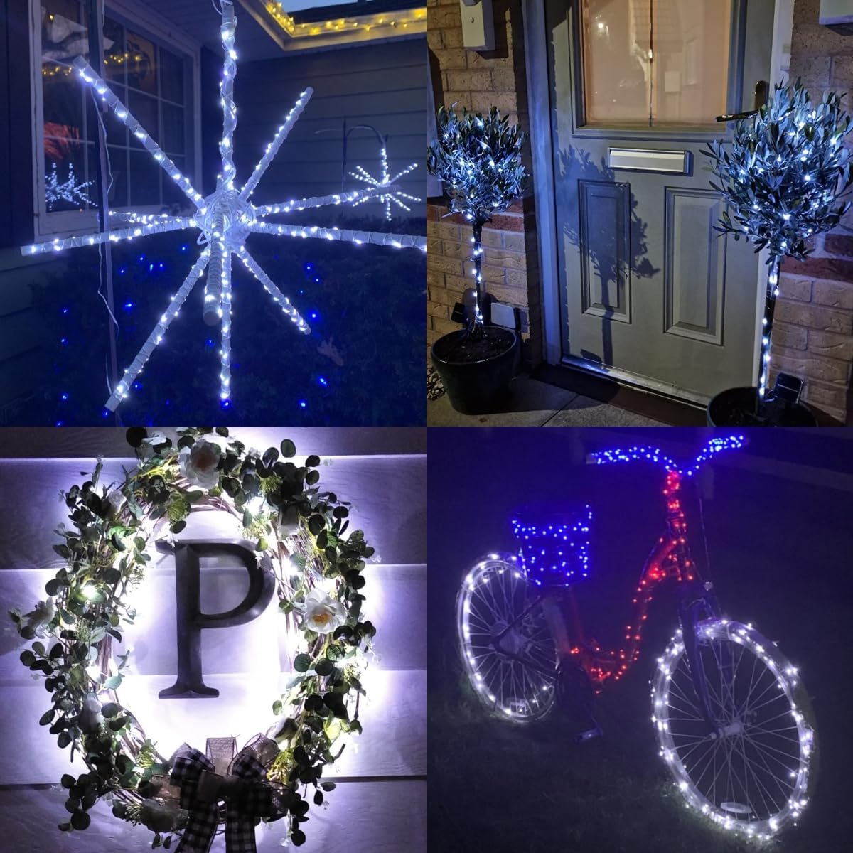 QITONG 4 Pack White Solar Fairy Lights, Each 33ft 100 LED String Light Outdoor Waterproof, 8 Modes Silver Wire Christmas Twinkle Lights