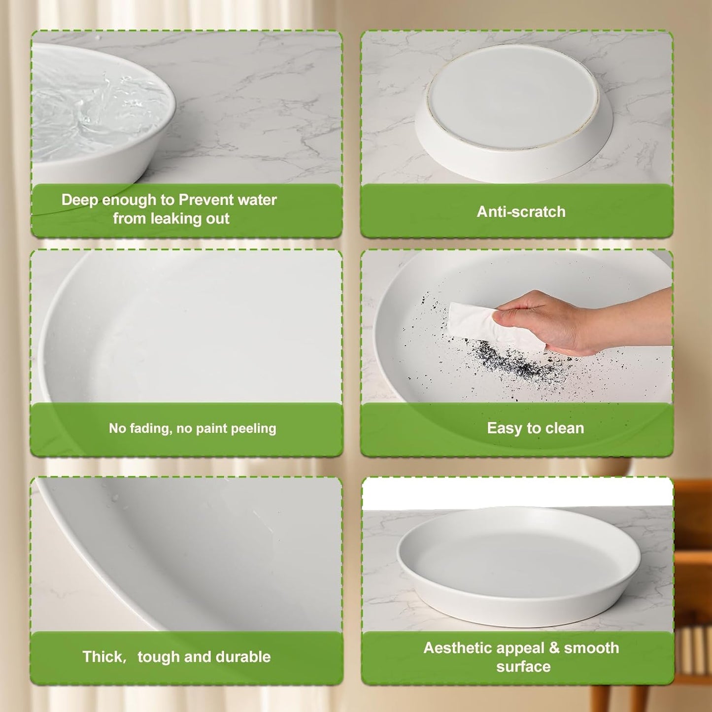 2 Pack Ceramic Plant Saucer 4 Inch, Heavy Duty Plant Pot Tray for Indoor & Outdoor, Glazed Ceramic Plant Drip Trays