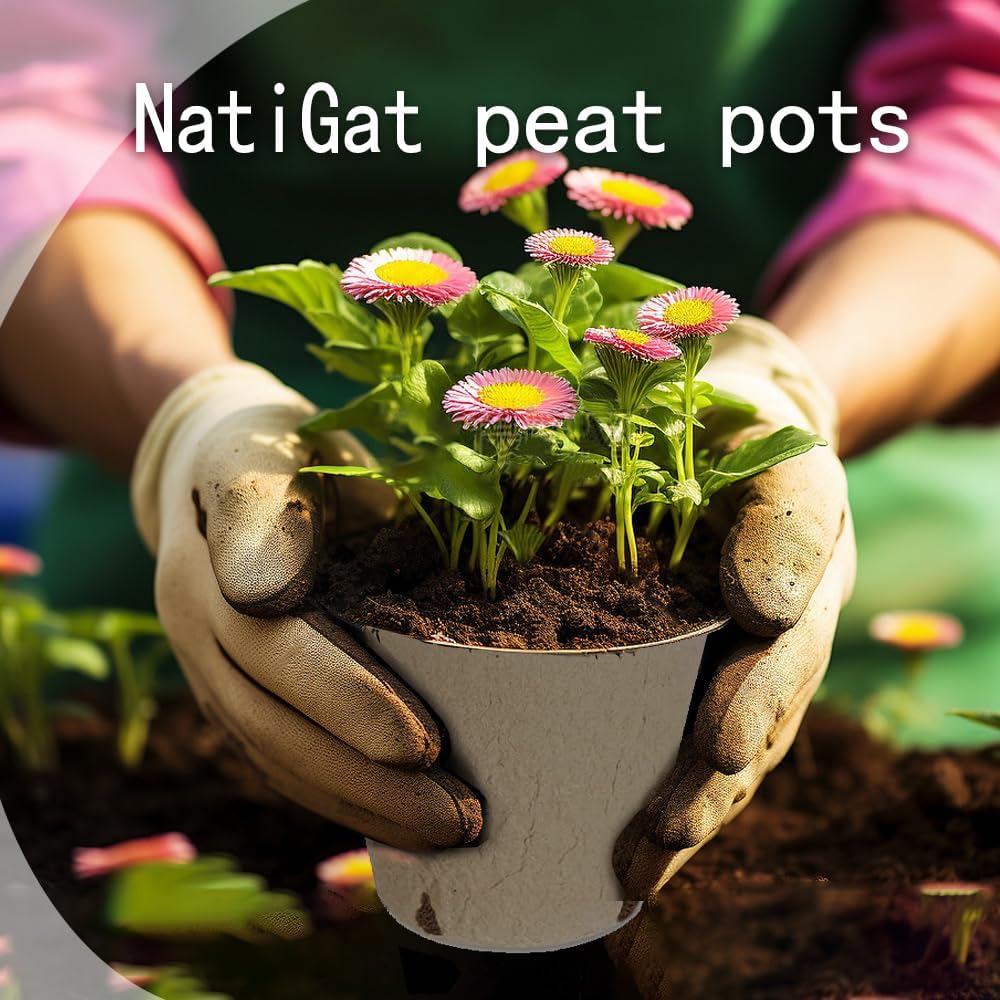 50pcs Peat Pots for Seedling 3.15" Biodegradable Plant Nursery Pots Seed Starting Pots with Drainage Holes, 20 Plant Labels, 2 Transplant Tools
