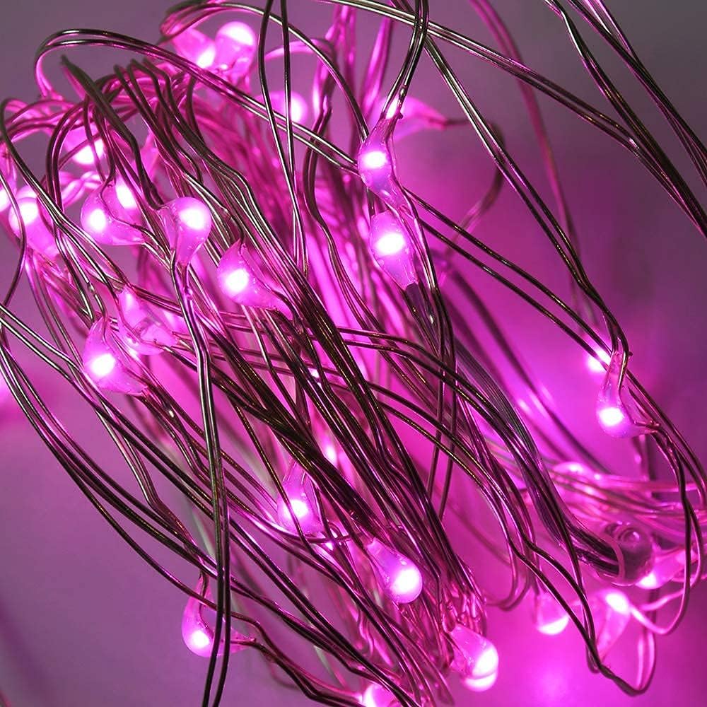 2 Pack Solar Powered Fairy String Lights Outdoor Waterproof 8 Modes Twinkle Christmas Decorations Lights, Each 33ft-100LED, 40ft-120LED, 66ft-200LED, 80ft-240LED, (Pink, 66)