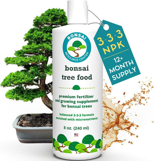 Bonsai Tree Food | Premium, Gentle Liquid Fertilizer for Healthy Growth, Strong Stems and Beautiful Blooms | 3-3-3 Balanced NPK Concentrate | Made in USA | 8 oz (240 ml)