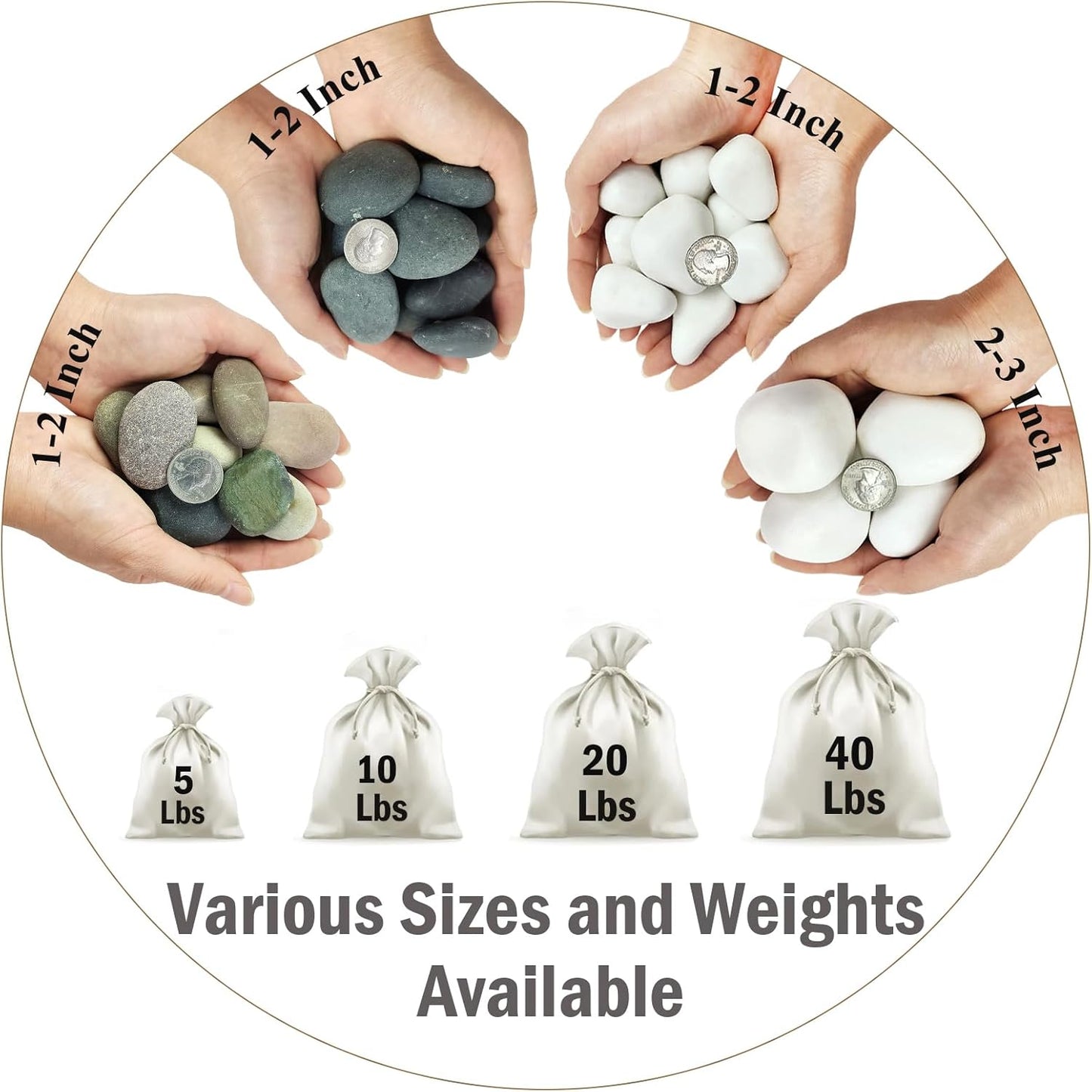 20 lbs White Rocks for Gardens, 2-3 Inch Decorative Pebbles for Plants Outdoor, White River Rocks for Landscaping Plants Backyard Aquarium Vase and Bird Bath