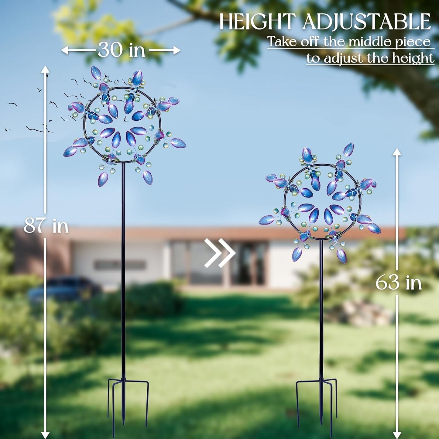 Large Wind Spinners Outdoor, Kinetic Metal Wind Spinners for Yard and Garden, Gift for Family or Friends(30'' H x 87'' H)