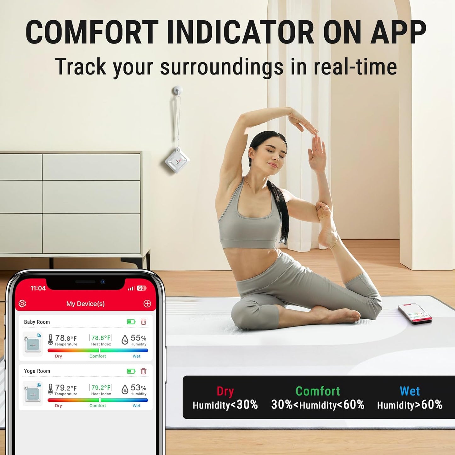 ThermoPro Bluetooth Thermometer Hygrometer, 260FT Range Temperature Sensor Greenhouse Thermometer, Remote App Control Temperature and Humidity Monitor with 2-Year Data Logging Export (TP351)