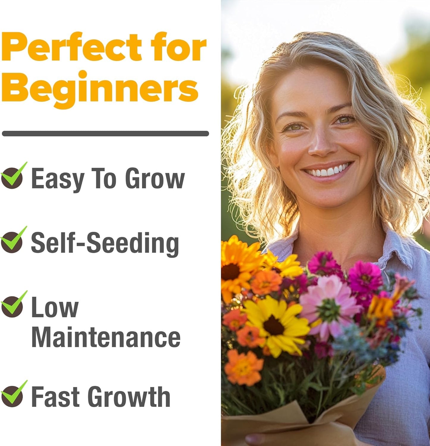 HOME GROWN 𝗨𝗦𝗔 𝗣𝗥𝗘𝗠𝗜𝗨𝗠 Wildflower Seeds Mix - 49,100+ (2oz) Bulk Mix, 21 Varieties Wild Flower - Bee and Butterfly Garden Pack - Native Annual Flowers for Planting for Your Garden