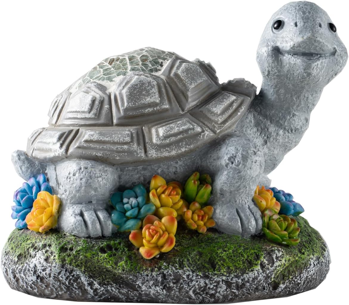 Garden Statue Turtle,Solar Turtles Decor for Outdoor,Resin Tortoise Figurine with Solar Light for Patio,Balcony,Yard,Lawn Ornament,Perfect Garden Gift