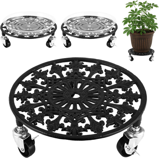 2 Pack Plant Caddy with Wheels 14 Inch Rolling Plant Stand for Large Plants Heavy Duty Plant Rollers Metal Plant Dolly Rustproof Planter Stand Wrought Iron Plant Stands Flower Cart Indoor Outdoor