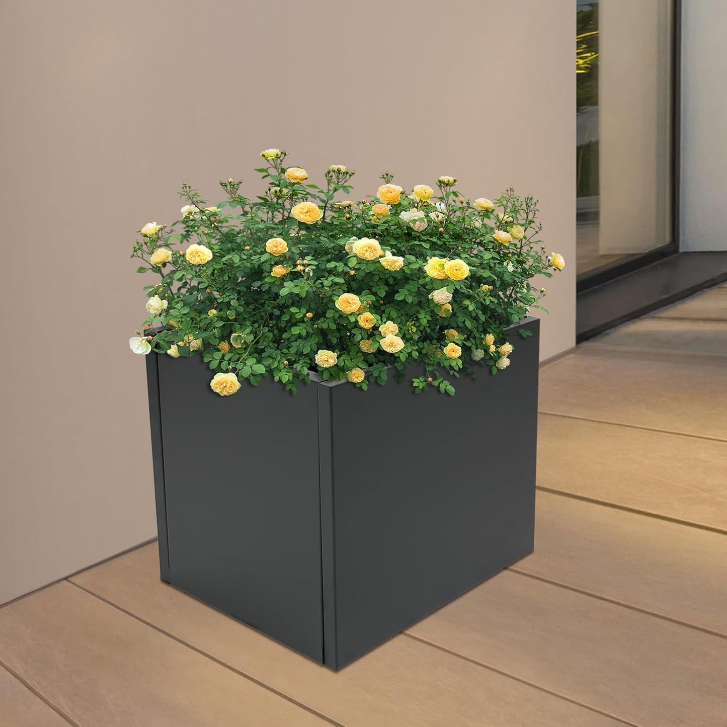 16" L x16 W x16 H Metal Flower Boxes Planter Boxes Outdoor Raised Garden Bed Indoor Outdoor Planting Bed Black Square Planter Box for Patios Lawn Yard Decor Storage