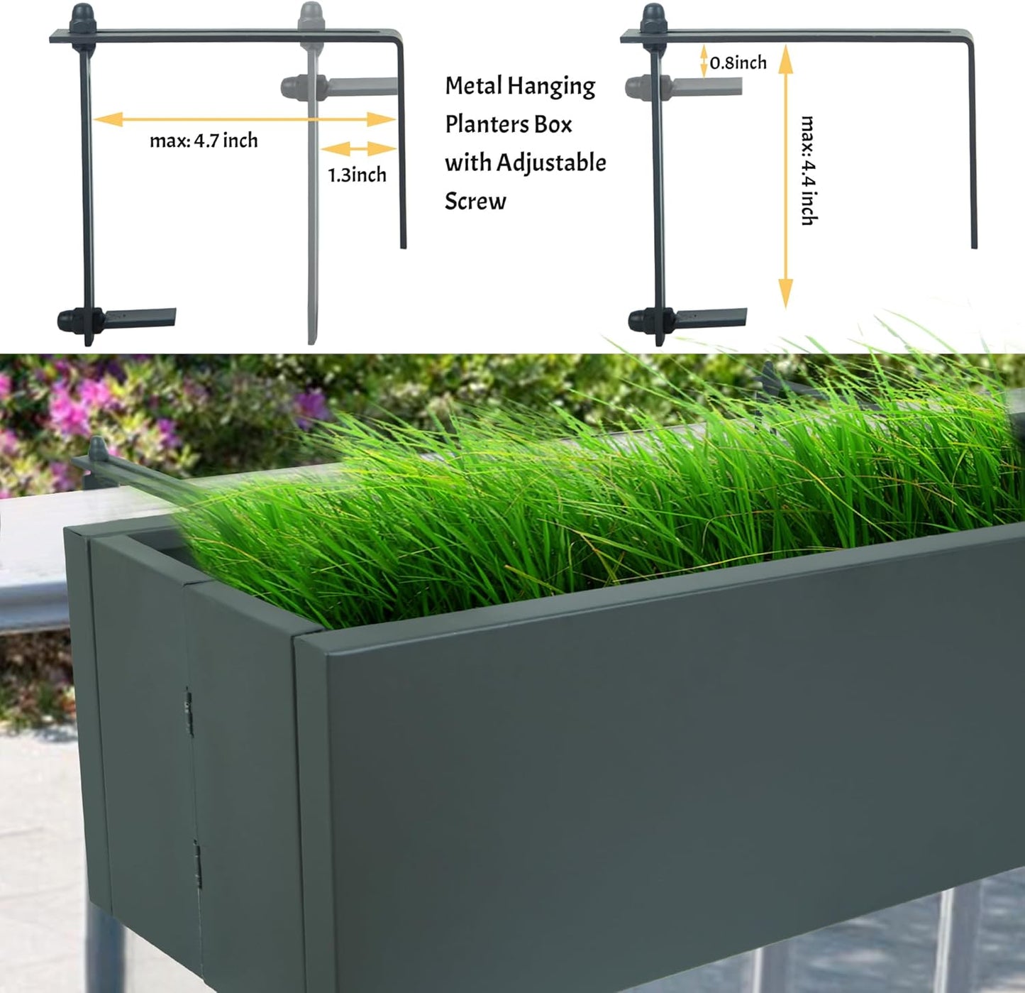 2 Pack Metal Railing Planter Box, 30 Inch Balcony Planters with Adjustable Brackets, Large Hanging Planters for Outdoor Fence Deck