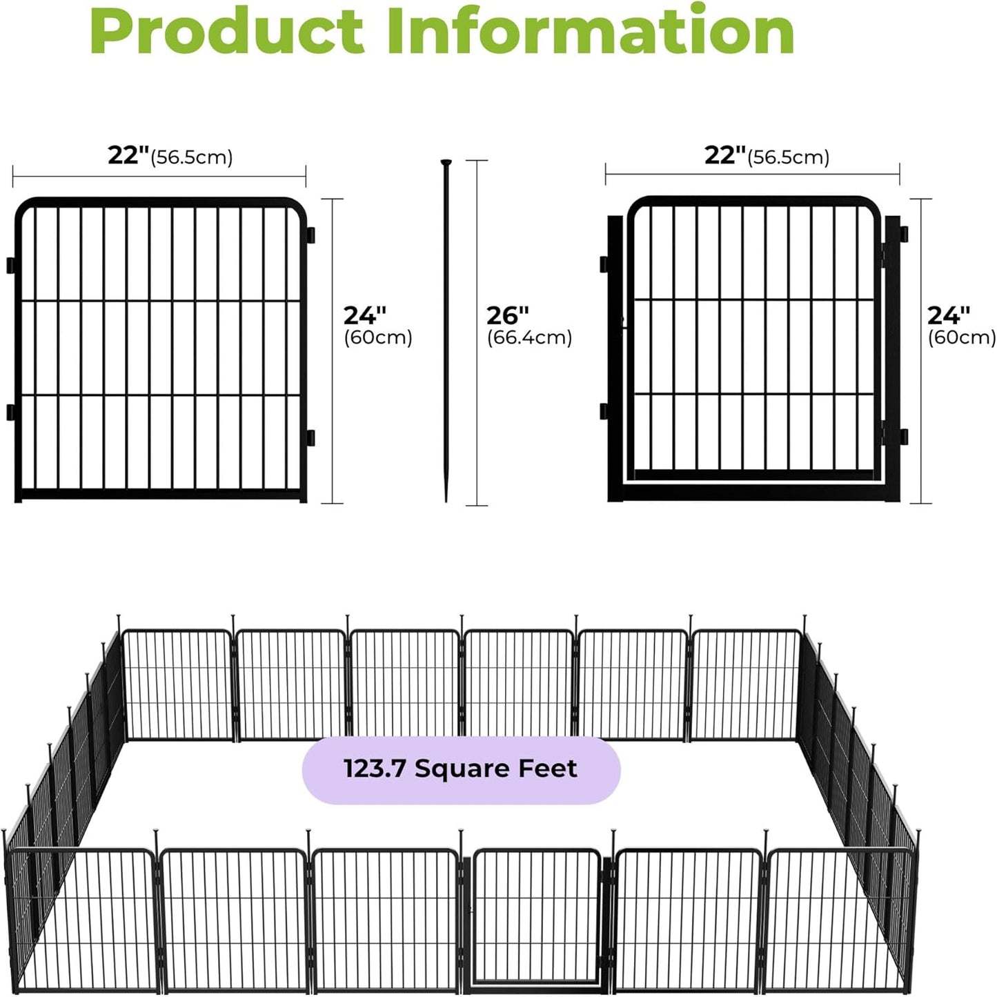 Decorative Garden Fence with Gate 24 in(H) x 44.5 ft(L) 24 Panels, Heavy Duty Metal Animal Barrier Fence for Yard, Flower Bed Fencing, Garden Border Fence, Easy Set Up, Black