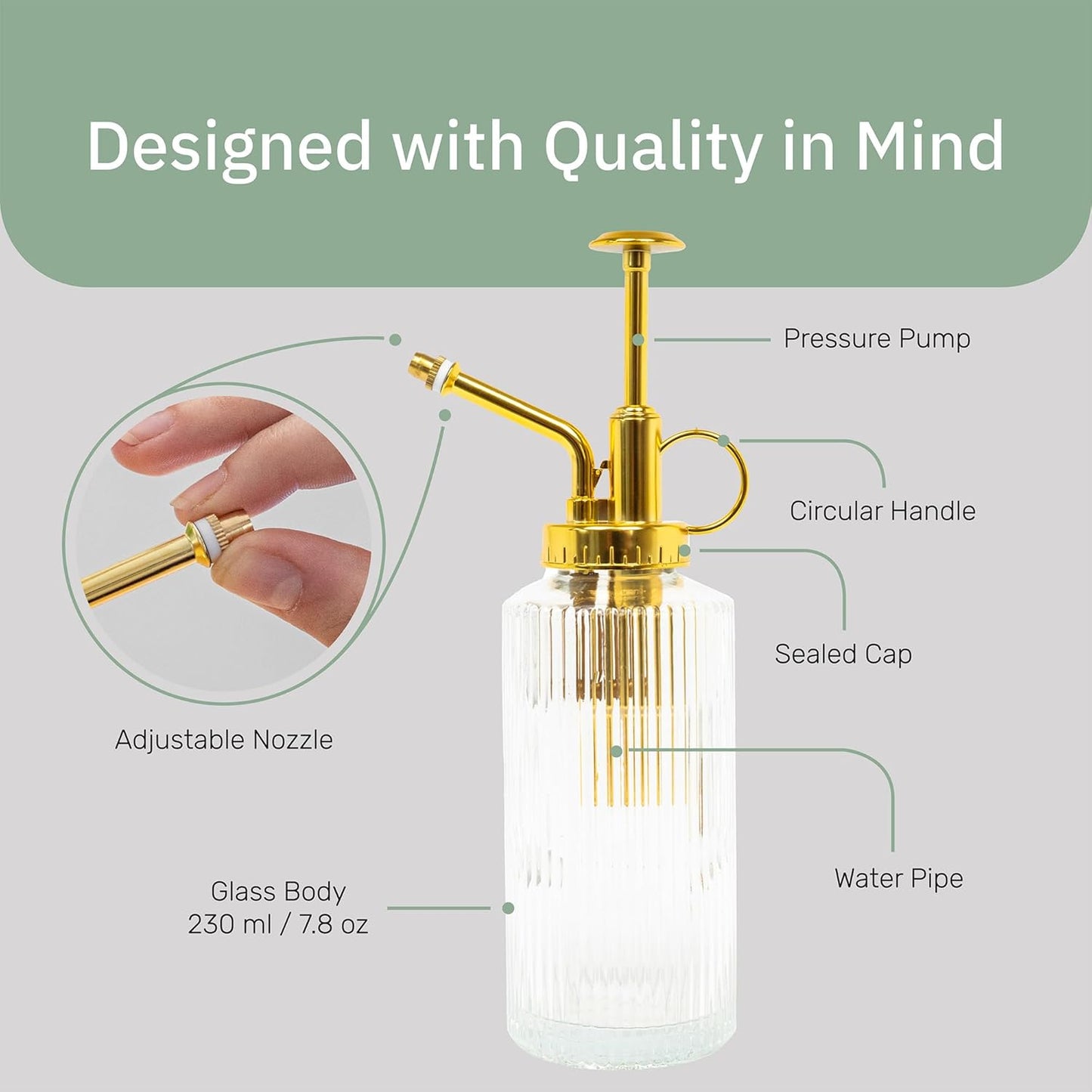 Glass Plant Mister for inside, Mister for Plants, Plant Sprayer Mister, Decorative Plant Mister Spray Bottle with Adjustable Nozzle for indoor plants (230ml/ 7.8oz) - Clear