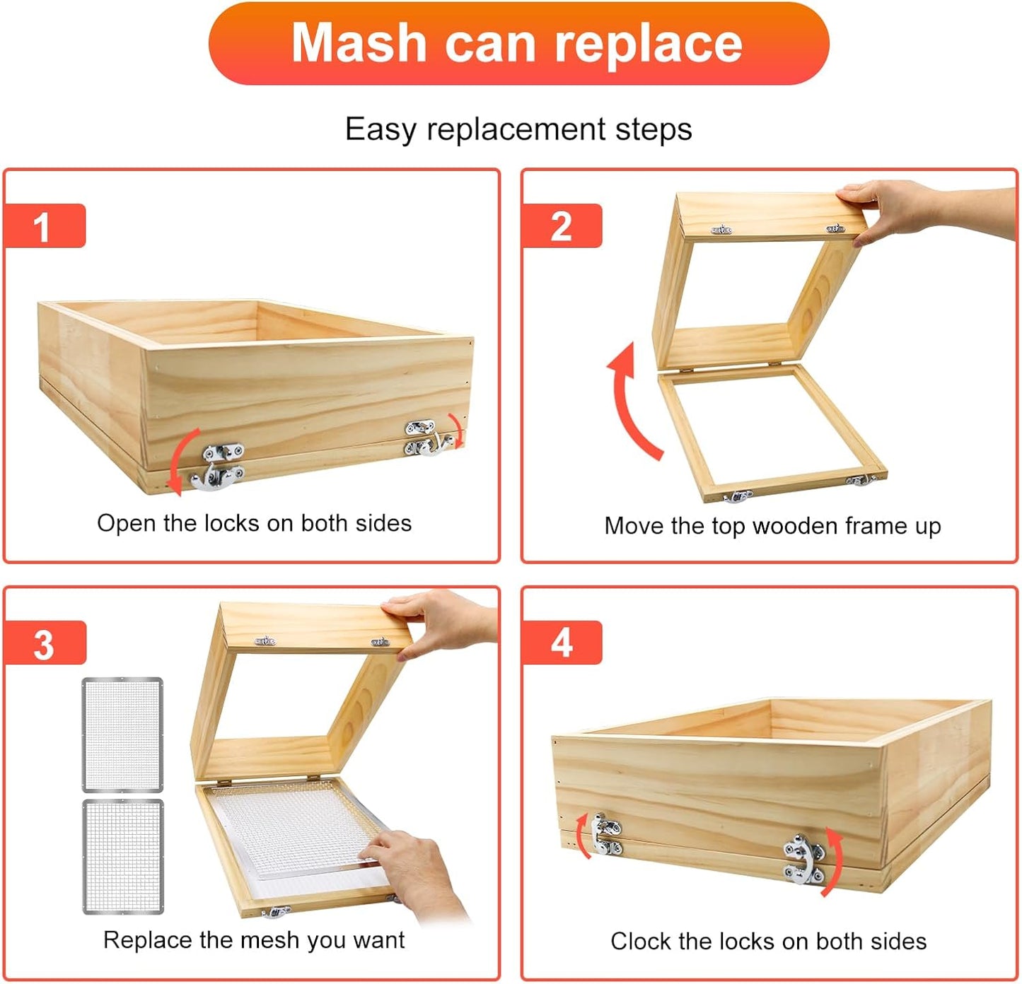 Soil Sifter 13.8"x10.2" for Garden: Wooden Dirt Sifter Replaceable Iron Mesh(0.25" & 0.47"), Multipurpose Handheld Compost Rock Sifter for Flowers, Fruit, Vegetable Plant Pots Gardening Tools