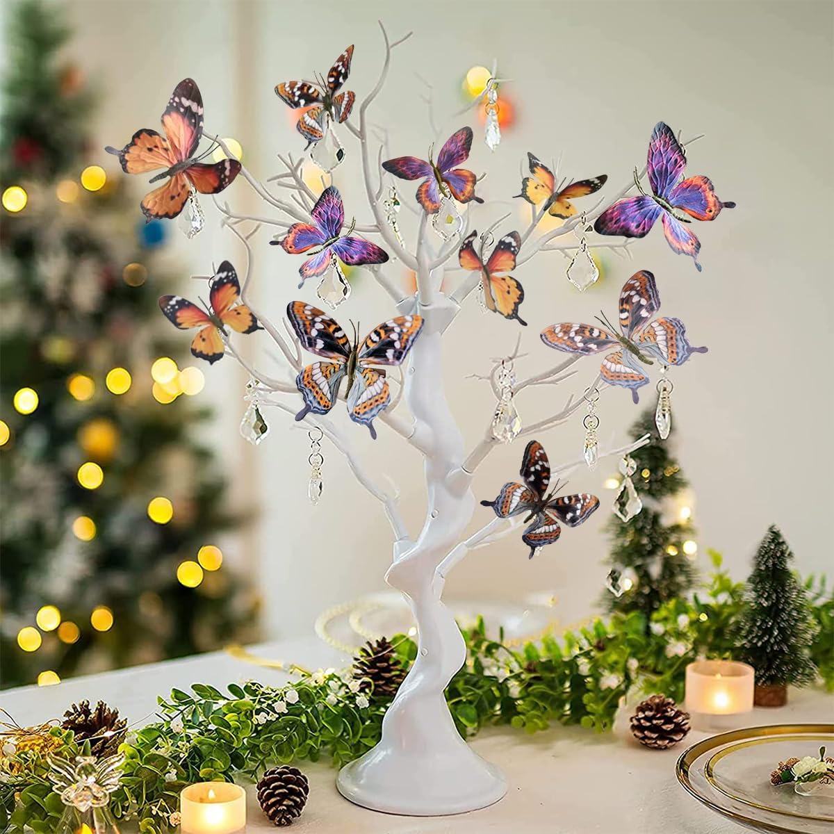 Artificial Butterfly, Silk Butterflys, Butterflies for Crafts for Floral Arrangements, 3D Butterfly Stakes Decor, Christmas Tree Decor, New Year Party Supplies