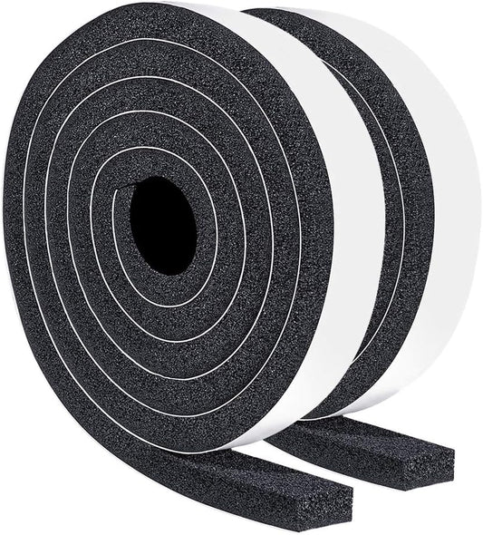 TORRAMI Maximum Compression Foam Weather Stripping 1 inch W X 1/2 inch T, Seal StripTape for Soundproofing Insulation Total 13 feet (2 Rolls of 6.5 Ft Each)