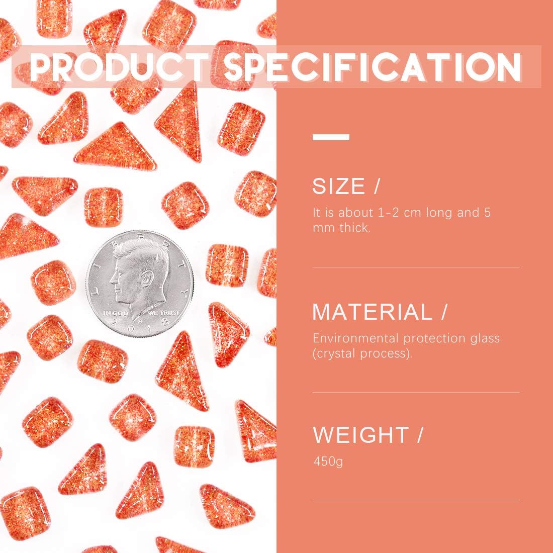 Swpeet 1 Pound Orange Shine Crystal Series Mosaic Tiles Assortment Kit, Square and Triangle Genuine Mosaic Tiles Glitter Crystal Mosaic Perfect for Home Decoration Crafts - Mosaic Tiles U