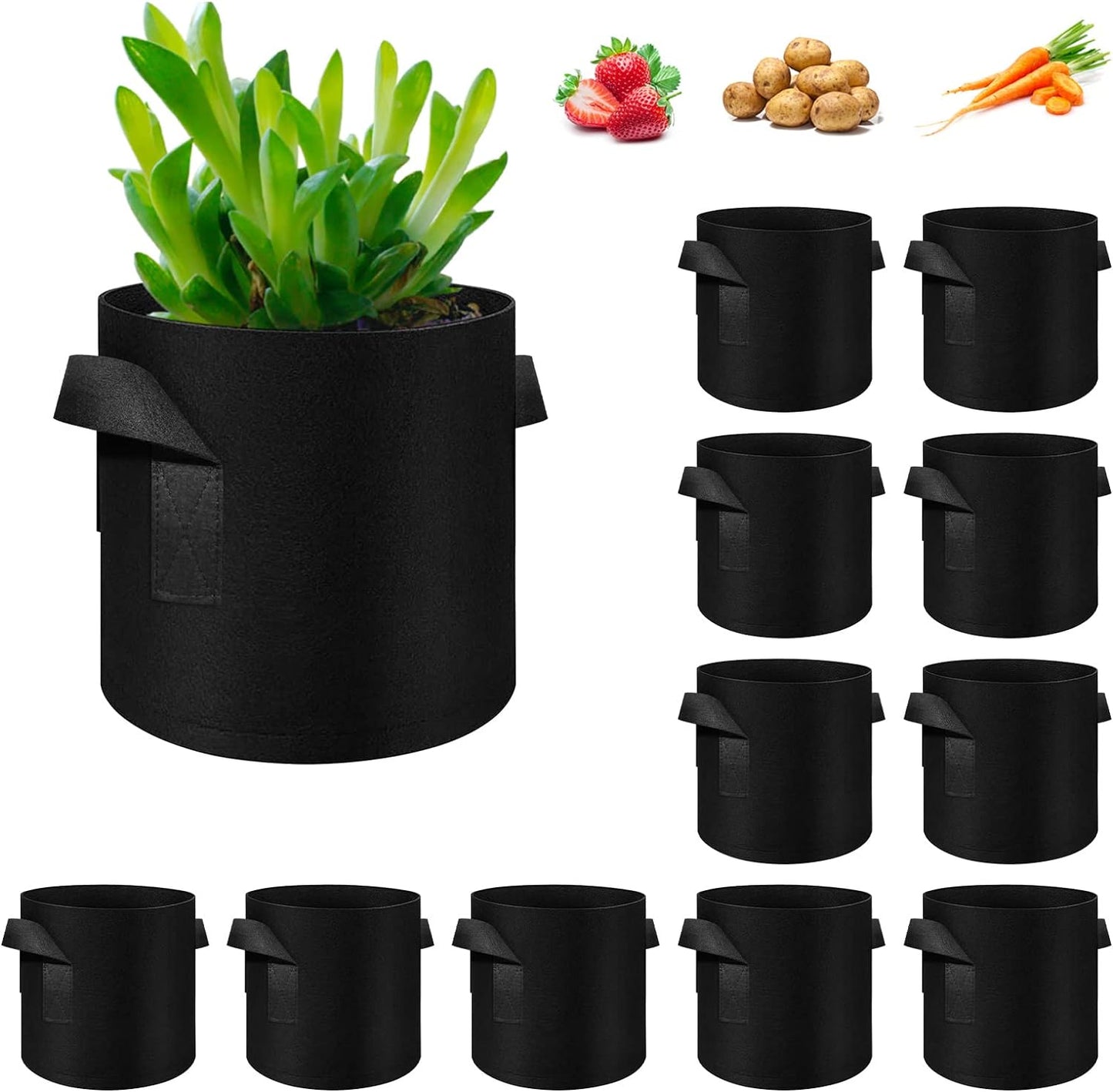 12-Pack 7 Gallon Plant Grow Bags, Thickened Nonwoven Fabric Pots with Handles, Vegetable Planter Bags Containers, Cloth Planters for Garden Vegetable/Flower/Plant/Fruits Outdoor (Black)