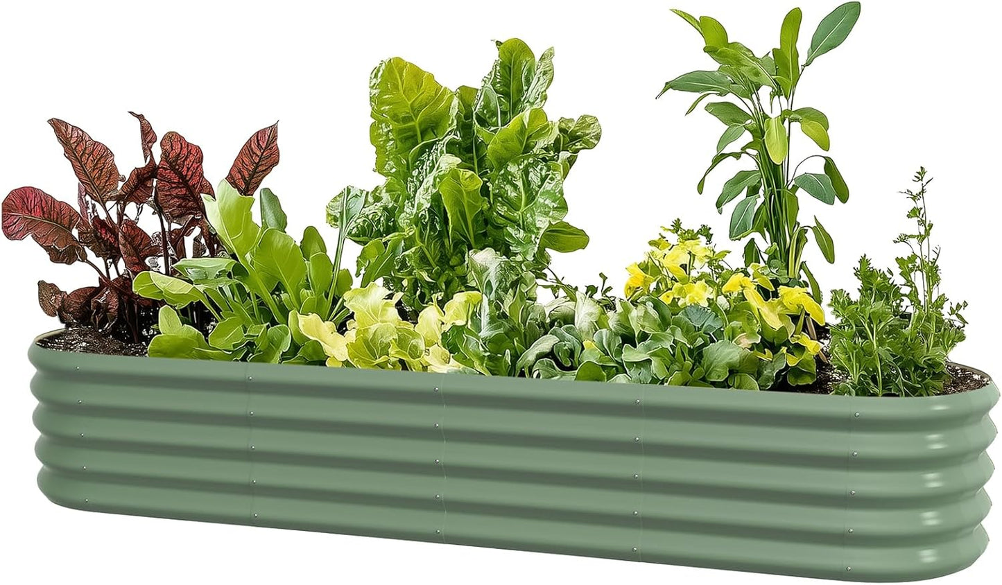 8x2ft Oval Galvanized Raised Garden Bed Kits 16" Tall Outdoor Large Metal Modular Planter Box 9-in-1 Raised Beds for Gardening,Vegetables,Fruits,Flowers & Herbs (Green)