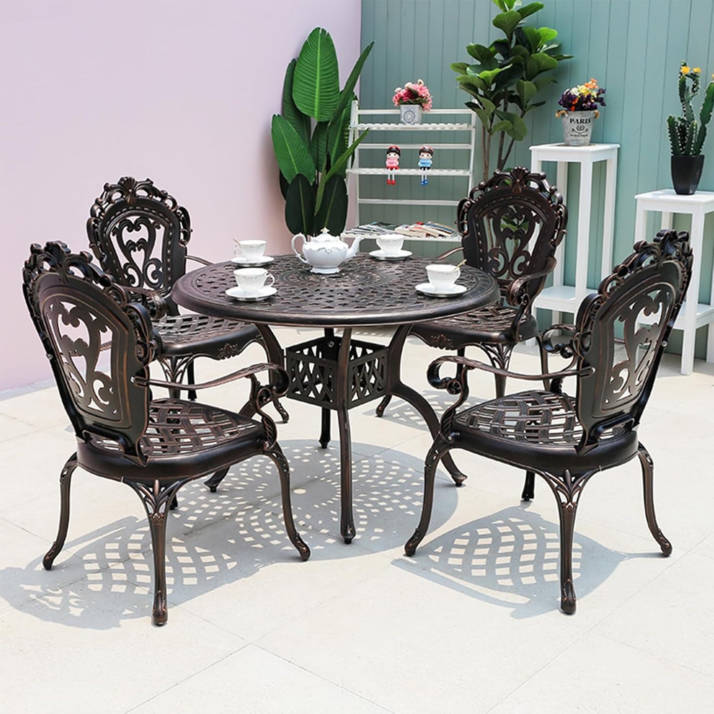 Outdoor Dining Chair Cast Aluminum Patio Chairs Set of 2 All-Weather Patio Dining Chair with Adjustable Feet for Backyard Garden (Alicia Chair)