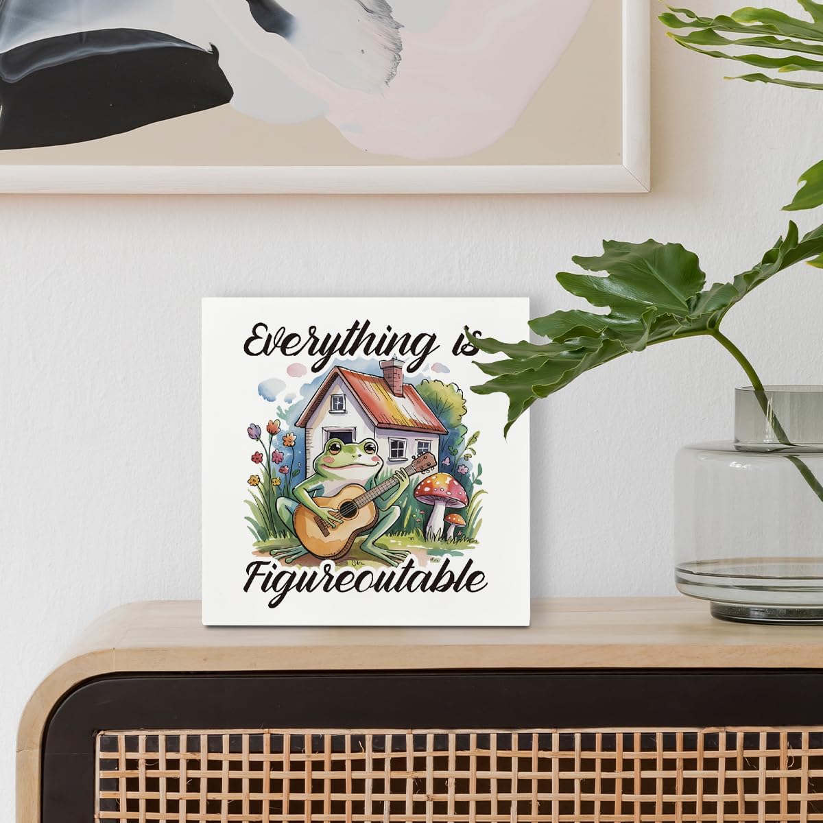 Inspirational Desk Signs, Rustic Wooden Box Signs, Motivation Wood Plaque for Office Cubicle Workplace Decor, Tabletop Decors, Everything is Figureoutable Sign 5×5×1.2inches