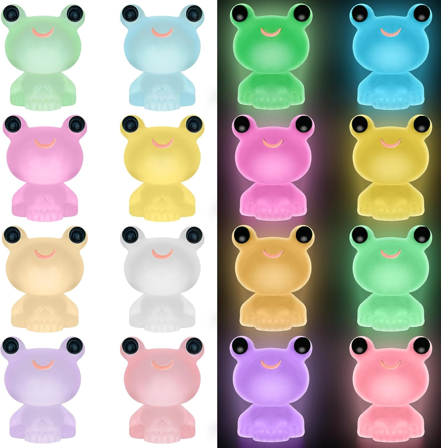 50 PCS Luminous Mini Resin Frogs Tiny Plastic Frogs Glow in The Dark Miniature Frog Figurines for Fairy Garden Miniature Moss Landscape Decoration (8 Colors Mini Frogs)