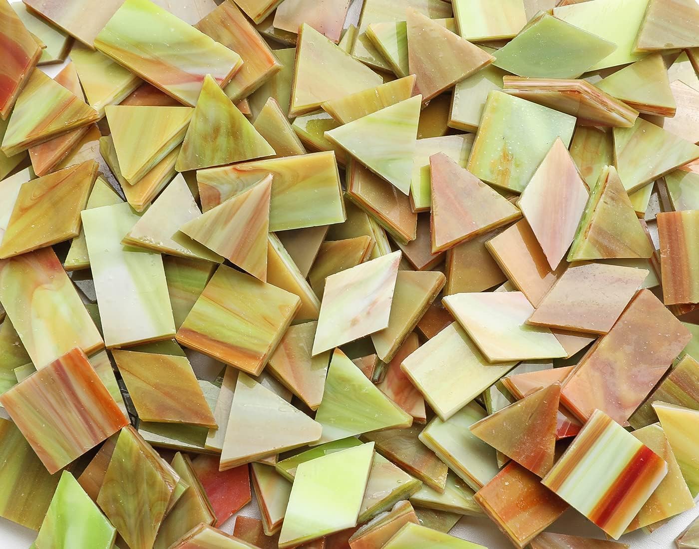 Lanyani Glass Mosaic Tiles for Art Crafts, 4 Shapes Mixed Tiffany Stained Glass Pieces, 200 Pieces, Square/Rectangle/Diamond/Triangle,Green-Red