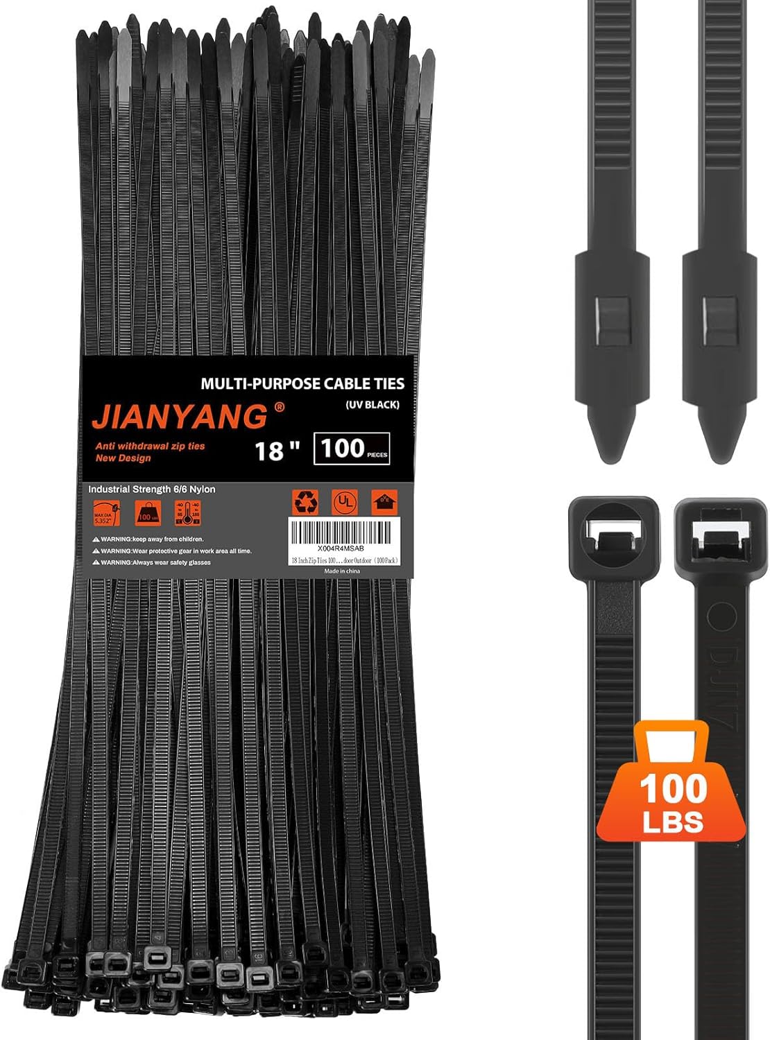 18 Inch Anti Withdrawal Zip Ties 100 LBS Tensile Strength Heavy Duty Cable Wire Ties With Self-Locking Adjustable More Durable Nylon Tie Wraps for Indoor Outdoor（100 Pack）