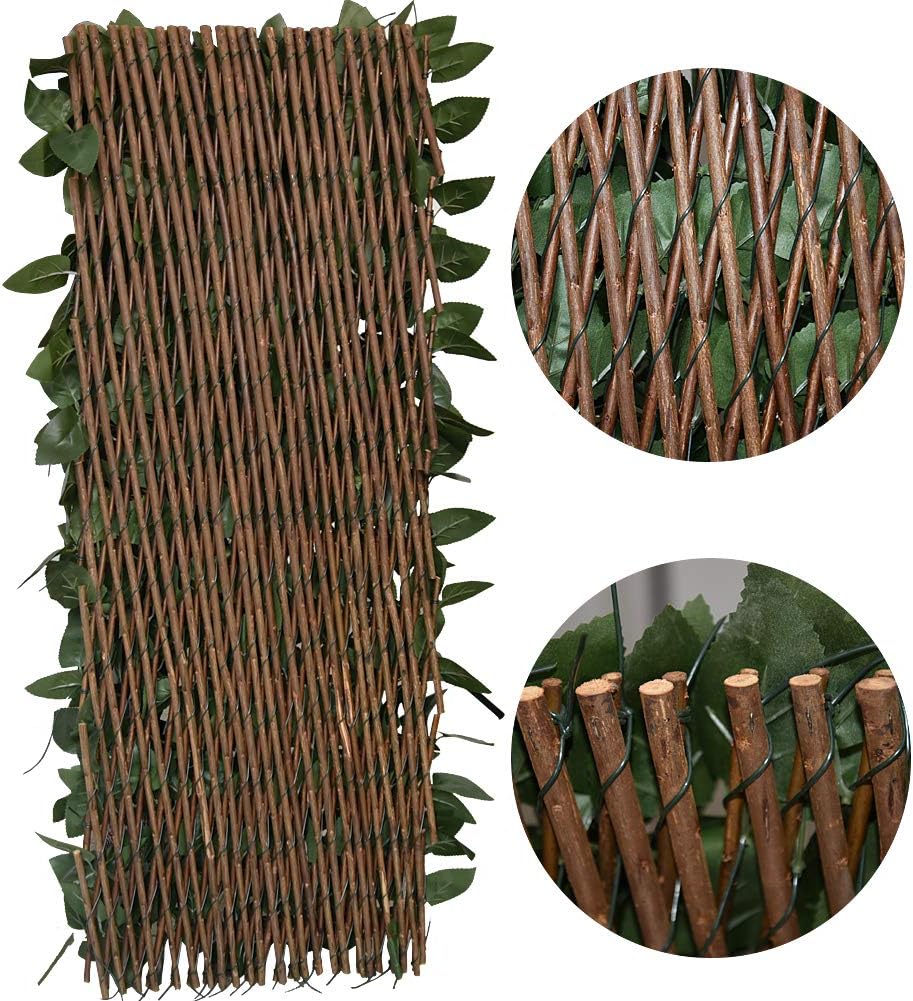Expandable Faux Ivy Fence,Artificial Privacy Screen Decor for Outdoor Wall, Balcony and Patio, Single Sided Leaves (2, DarkGreen)