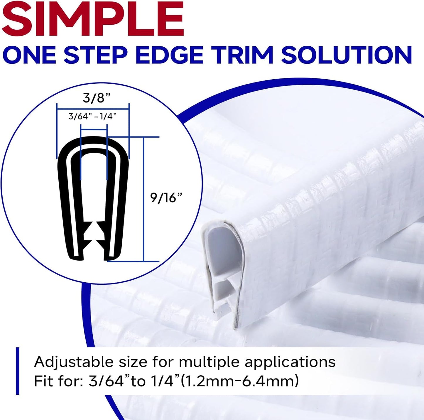 Rubber Edge Trim, U Channel Edge Trim with Metal Clips Edge Guard Protector, PVC Rubber Seal Strip for Sheet Metal, Car Doors, Hatches, Table Corners, Fit 3/64" to 1/4"(1.2mm-6.4mm), 10Ft, White