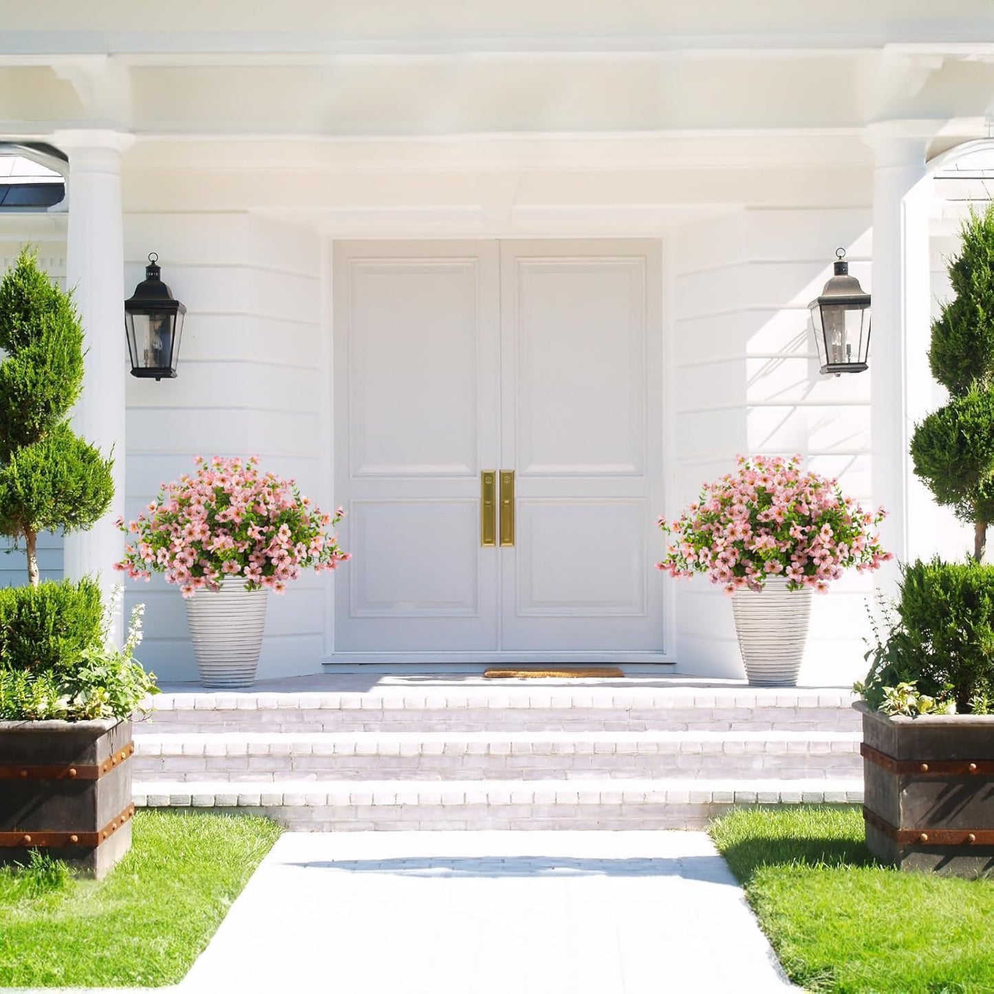 Artificial Fake Flowers for Outdoor Spring Decoration, 16 Bundles Faux Silk Colorful Daisy UV Resistant Realistic for Outside Porch Patio Home Yard Garden Planters Pots Window Box (Pink)