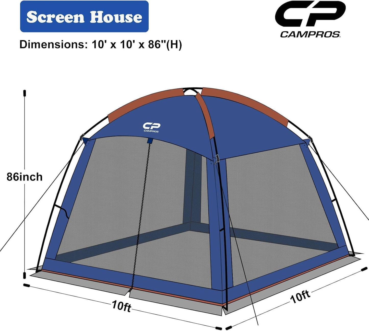 CAMPROS CP Screen House 10 x 10 Ft Screened Mesh Net Wall Canopy Tent Screen Shelter Gazebos for Patios Outdoor Camping Activities - Blue