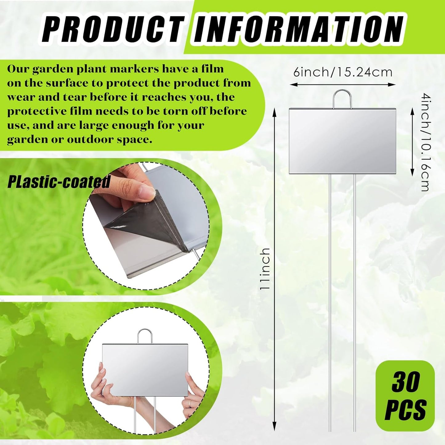 Landhoow 30 Pcs Large Garden Plant Markers Metal Plant Labels Sign 4'' x 6'' with 11'' Stake Weatherproof Waterproof Garden Sign for Outdoor Seedlings Herbs Vegetable Greenhouse, Sliver