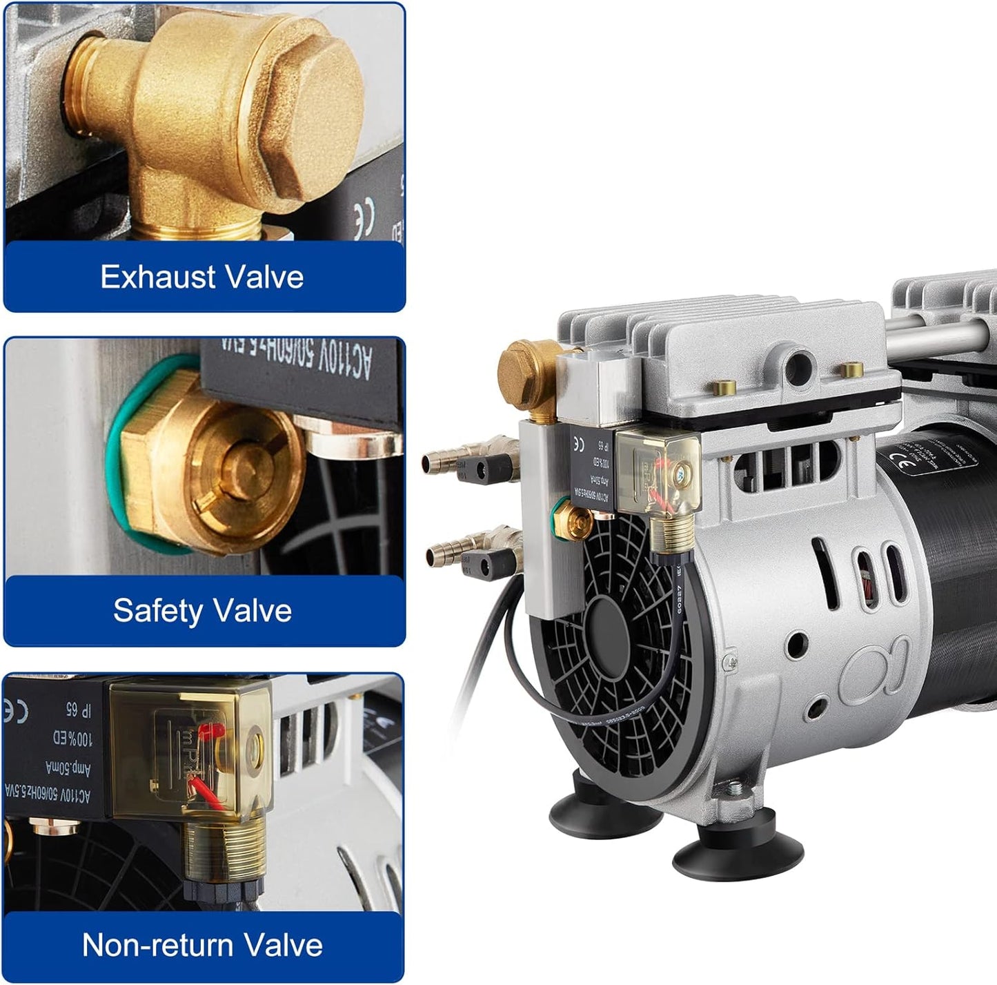 Pond Aeration System, Pond Aerator 3/4HP Oil-Free Rocking Piston Air Compressor 2 Diffusers Two 100ft Weighted Hoses for 3 Acres Deep Water Outdoor Large Lake & Pond Pumps 5.6 CFM Air