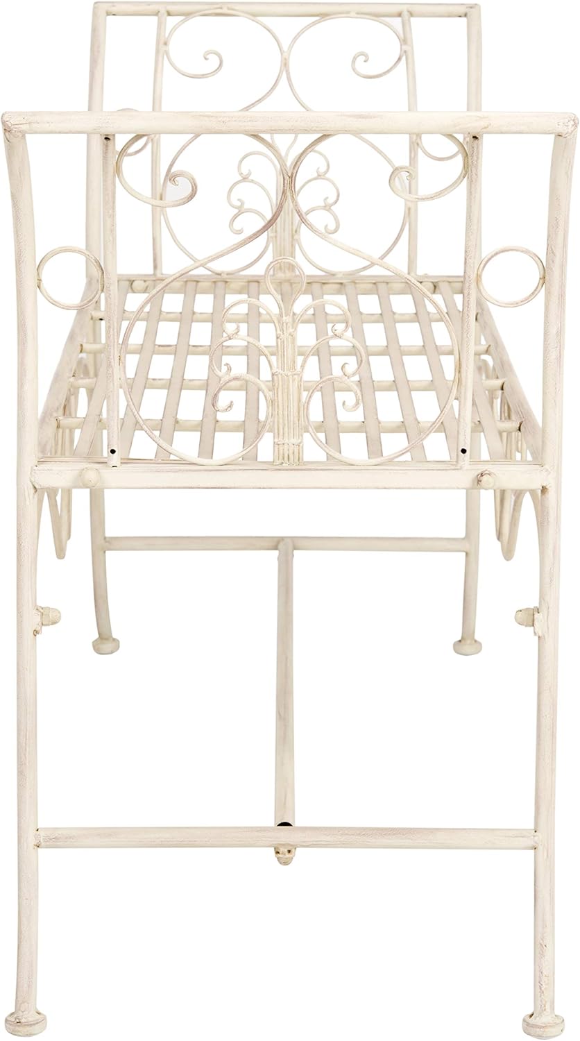 SAFAVIEH PAT5016A Collection Arona Antique White Wrought Iron 51" Outdoor Garden Bench