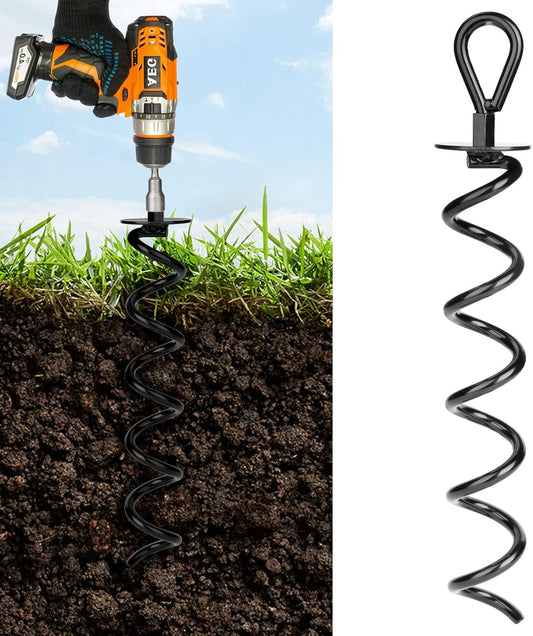 1 Pcs 15.3 Inch Ground Anchor Heavy Duty for High Winds Screw in Earth Anchor Swing Set Spiral Auger Stakes Suitable for Tent Trampoline Tree Garden Fence Sheds Swingset, Easy to Use with Drill