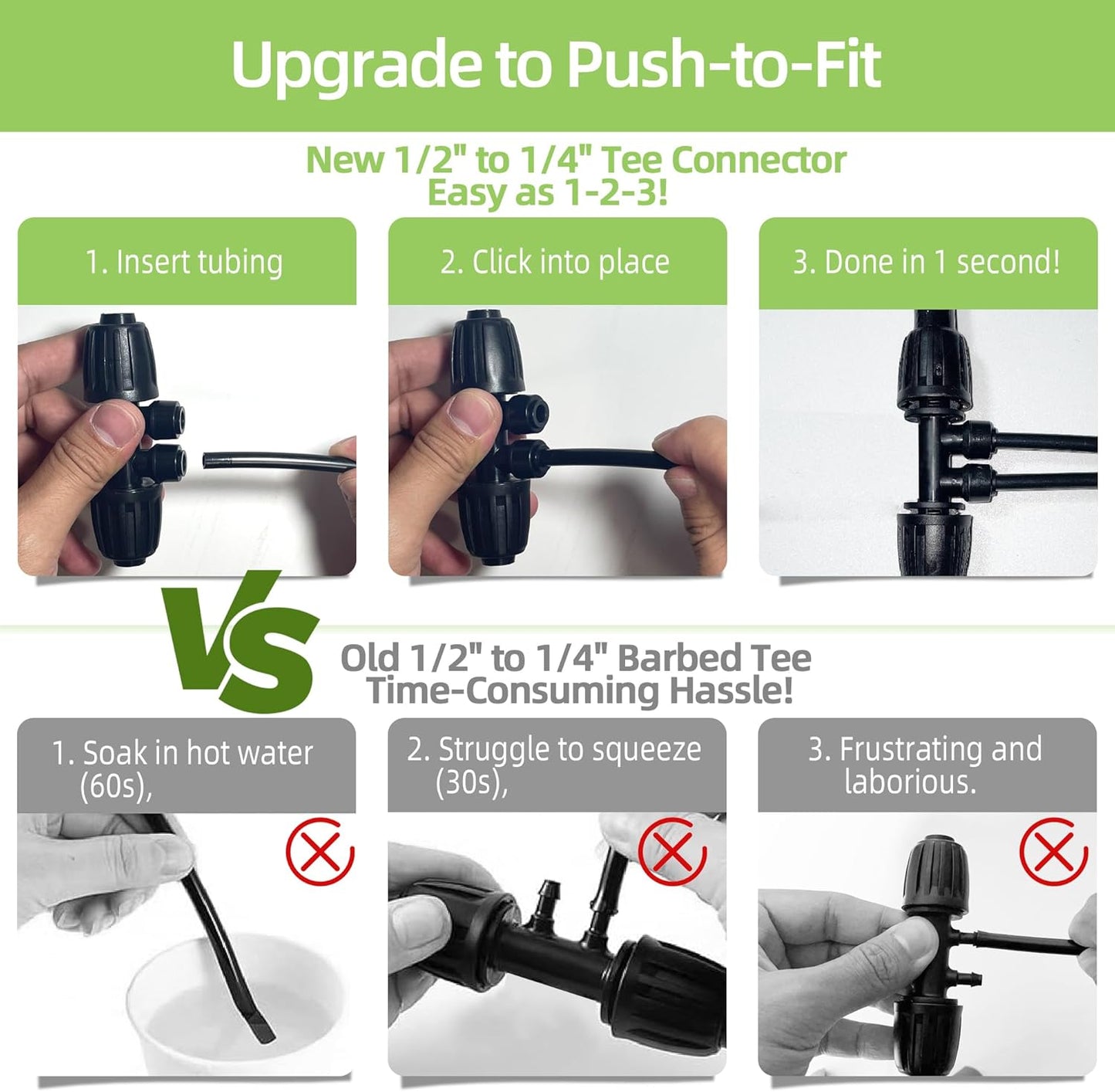 4 Pack 1/2'' to 1/4'' Drip Irrigation Fittings, Push-to-Connect 4 Way Drip Irrigation Part Barbed Tee Connectors, Anti-Leak Locked Splitter Fitting for 1/2" Irrigation Tubing (0.6''-0.67''OD)