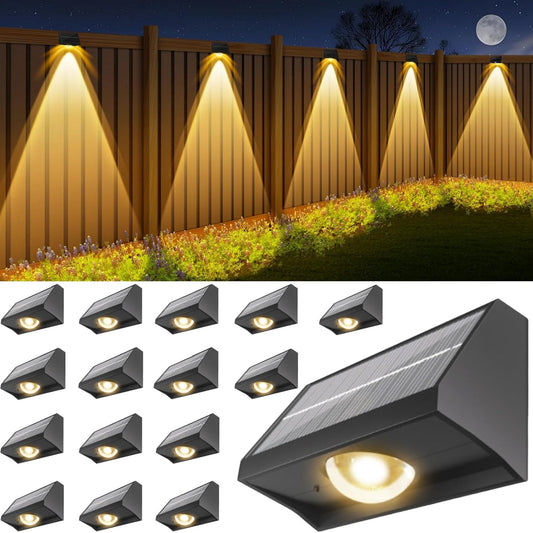 Solar Fence Lights Outdoor Waterproof High Brightness LED Spot Lens Deck Lights 7 Mode Warm & Cool White RGB Solar Powered Wall Lighting Decor for Outside Patio Step Backyard Railing Pool - 16 Pack